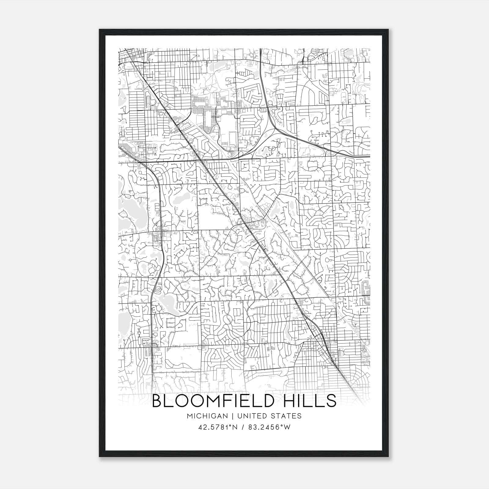 Bloomfield Hills Michigan Map Poster, Modern Home Decor Wall Art Print Bloomfield Hills Michigan Map Poster, Modern Home Decor Wall Art Print