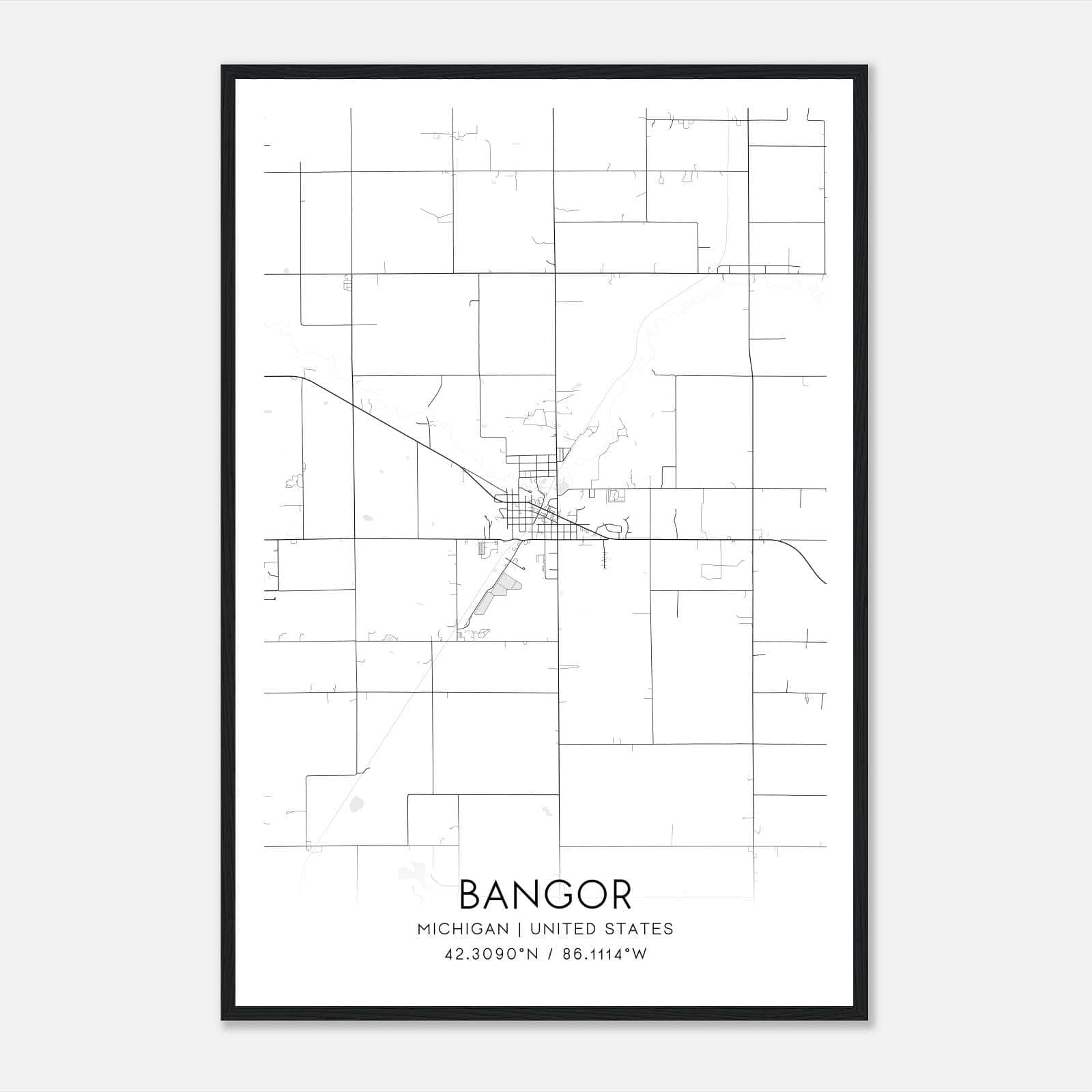 Bangor Michigan Map Poster, Modern Home Decor Wall Art Print Bangor Michigan Map Poster, Modern Home Decor Wall Art Print