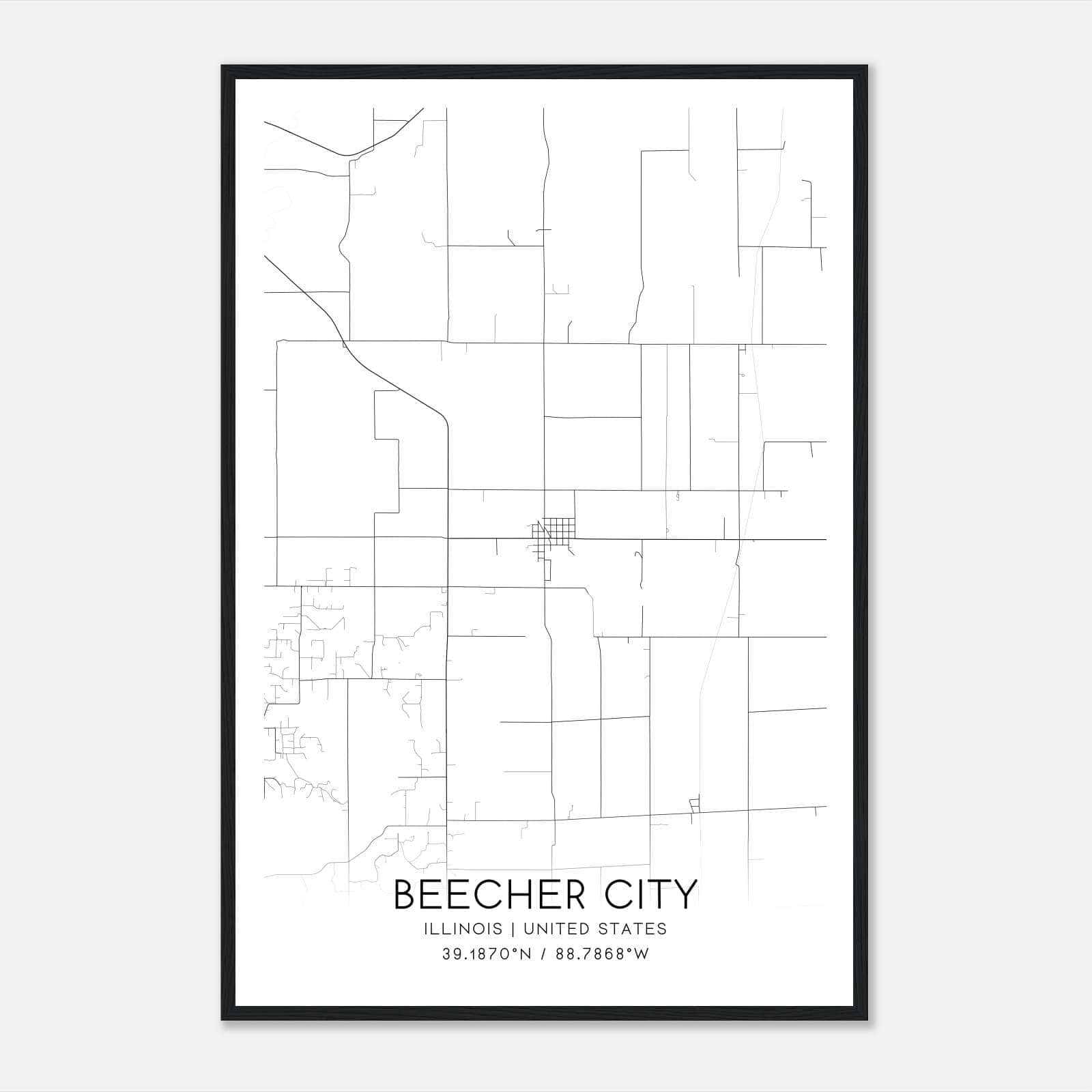 Beecher City Illinois Map Poster, Modern Home Decor Wall Art Print Beecher City Illinois Map Poster, Modern Home Decor Wall Art Print