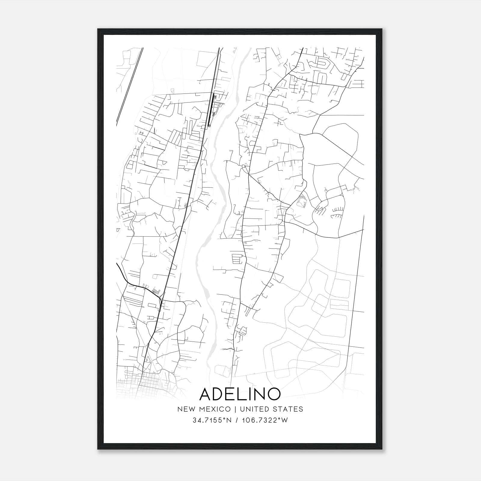 Adelino New Mexico Map Poster, Modern Home Decor Wall Art Print