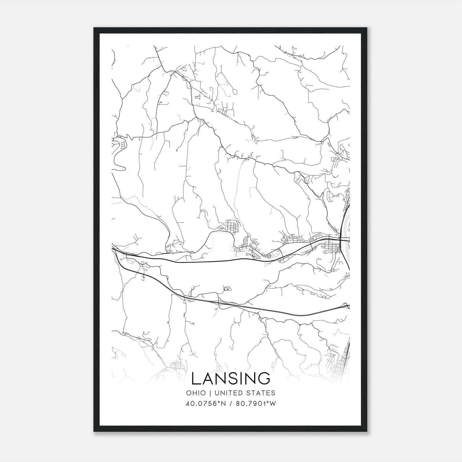 Lansing Ohio Map Poster, Modern Home Decor Wall Art Print Lansing Ohio Map Poster, Modern Home Decor Wall Art Print