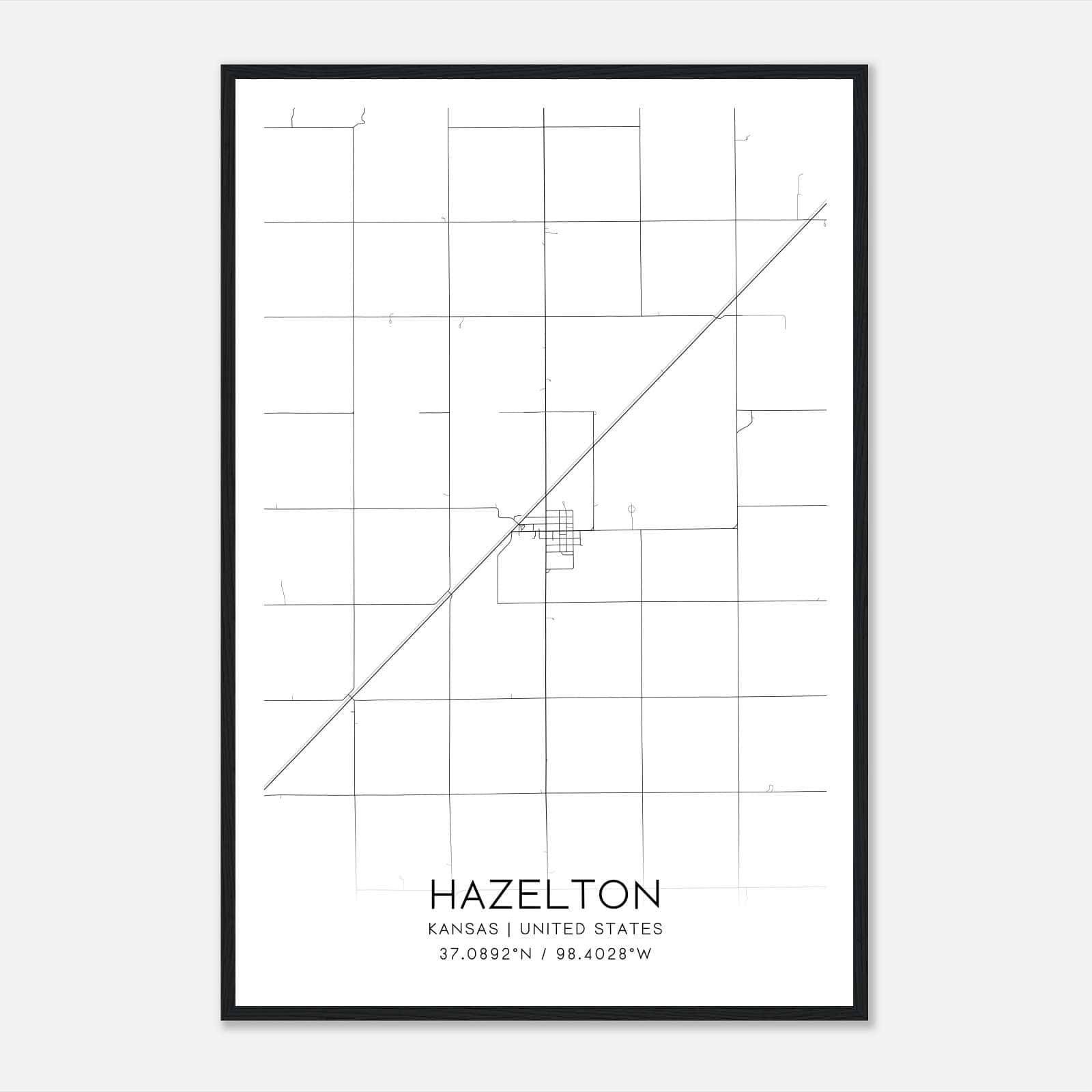 Hazelton Kansas Map Poster, Modern Home Decor Wall Art Print Hazelton Kansas Map Poster, Modern Home Decor Wall Art Print