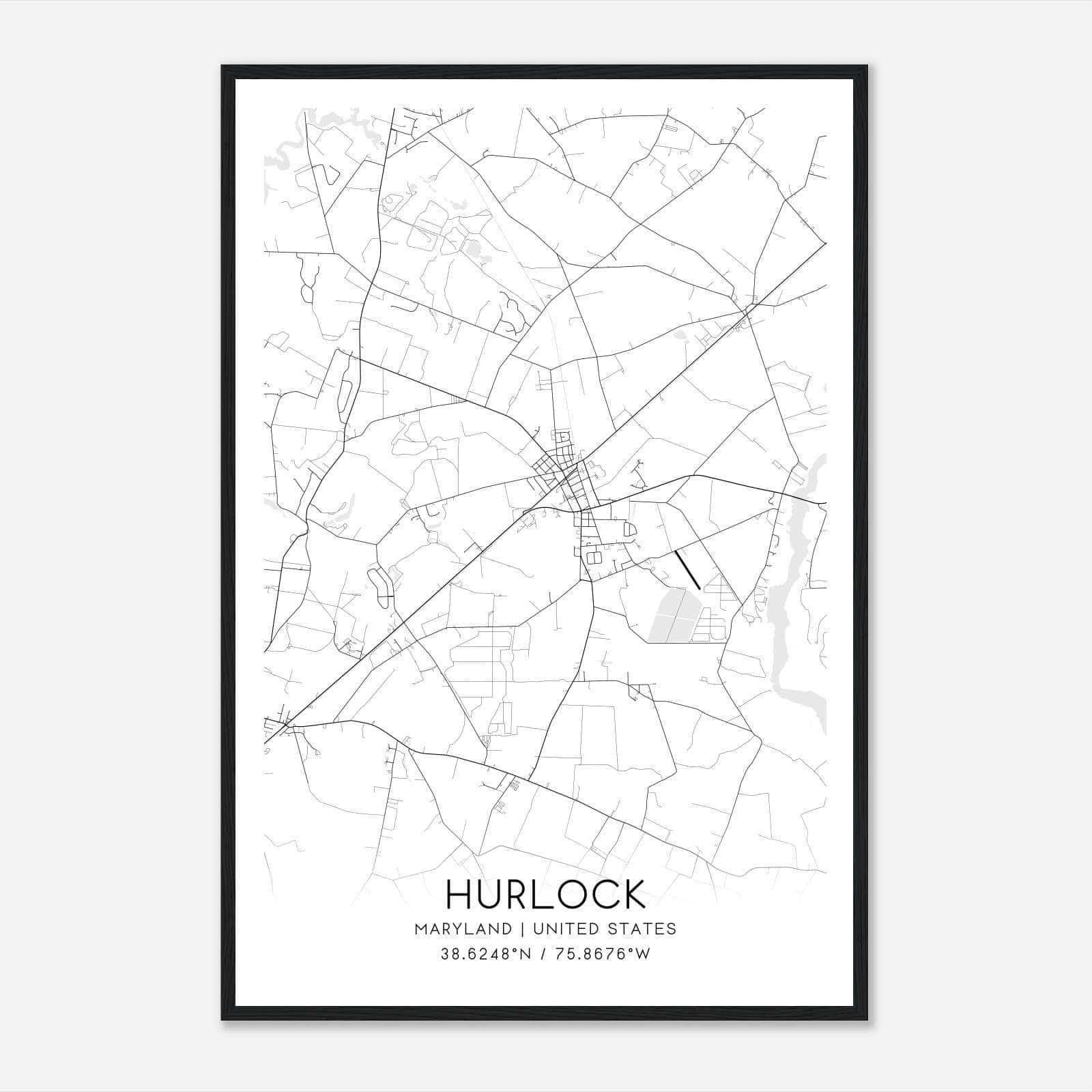 Hurlock Maryland Map Poster, Modern Home Decor Wall Art Print Hurlock Maryland Map Poster, Modern Home Decor Wall Art Print