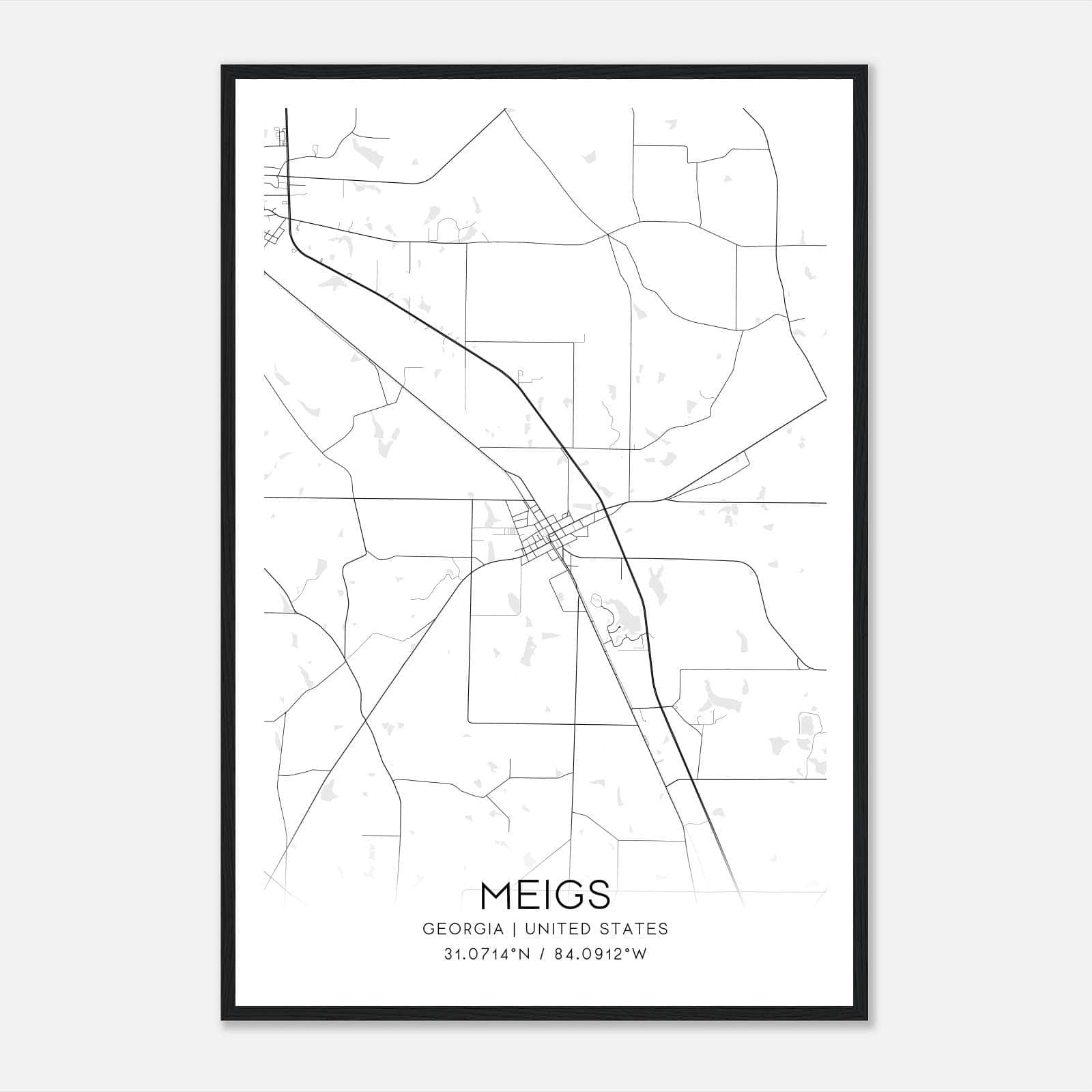 Meigs Georgia Map Poster, Modern Home Decor Wall Art Print Meigs Georgia Map Poster, Modern Home Decor Wall Art Print