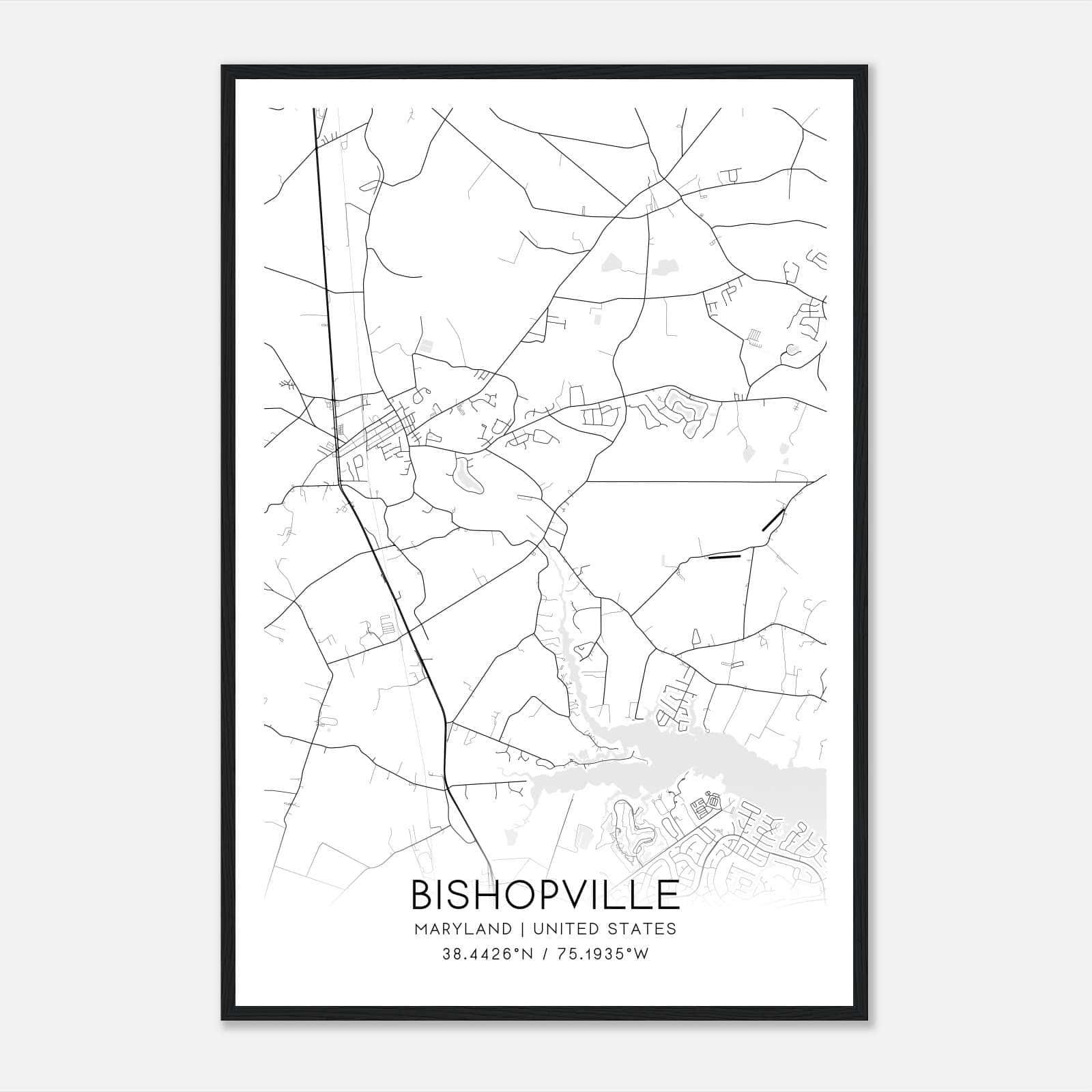 Bishopville Maryland Map Poster, Modern Home Decor Wall Art Print Bishopville Maryland Map Poster, Modern Home Decor Wall Art Print