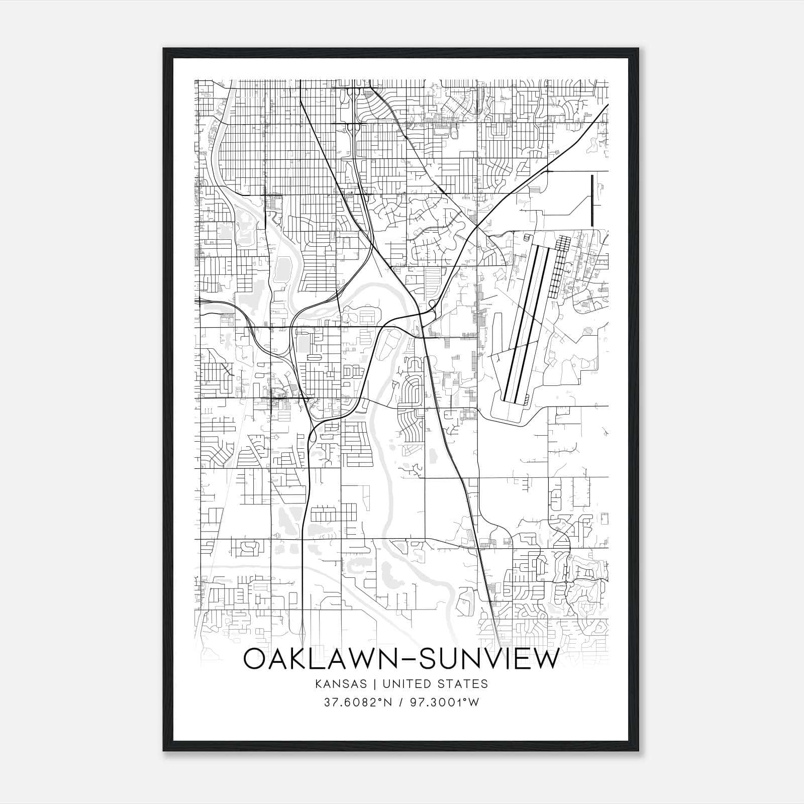 Oaklawn-Sunview Kansas Map Poster, Modern Home Decor Wall Art Print Oaklawn-Sunview Kansas Map Poster, Modern Home Decor Wall Art Print