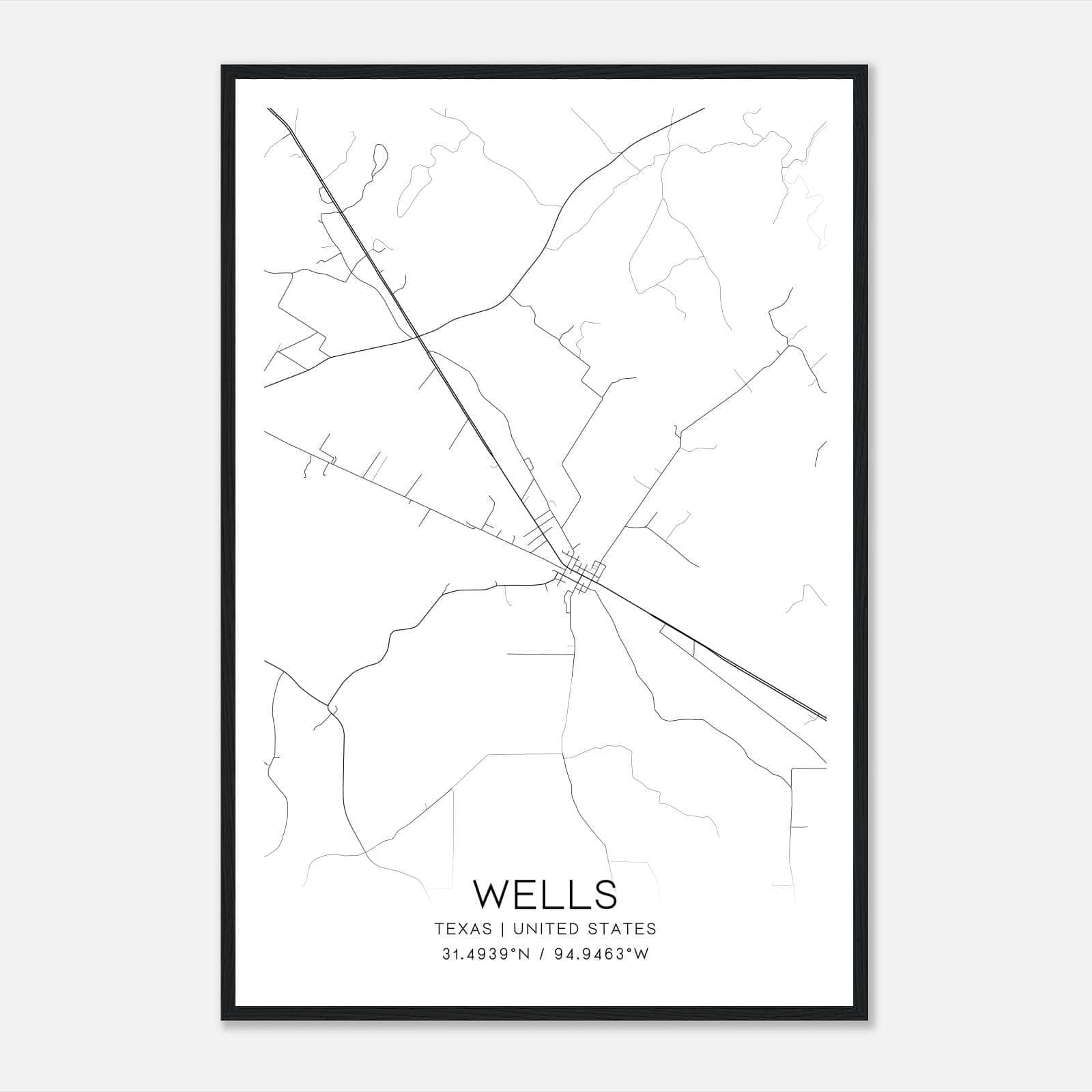 Wells Texas Map Poster, Modern Home Decor Wall Art Print Wells Texas Map Poster, Modern Home Decor Wall Art Print