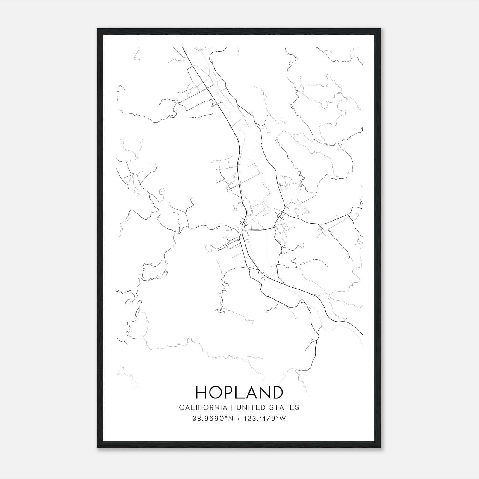 Hopland California Map Poster, Modern Home Decor Wall Art Print Hopland California Map Poster, Modern Home Decor Wall Art Print