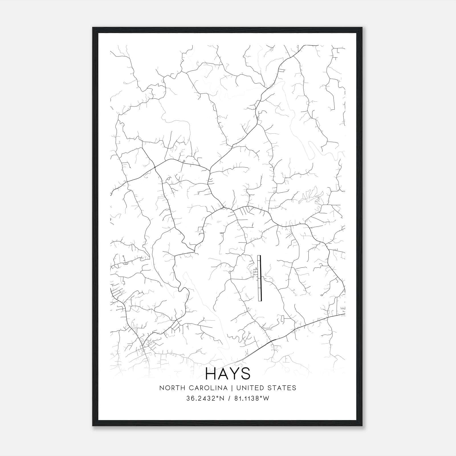 Hays North Carolina Map Poster, Modern Home Decor Wall Art Print Hays North Carolina Map Poster, Modern Home Decor Wall Art Print
