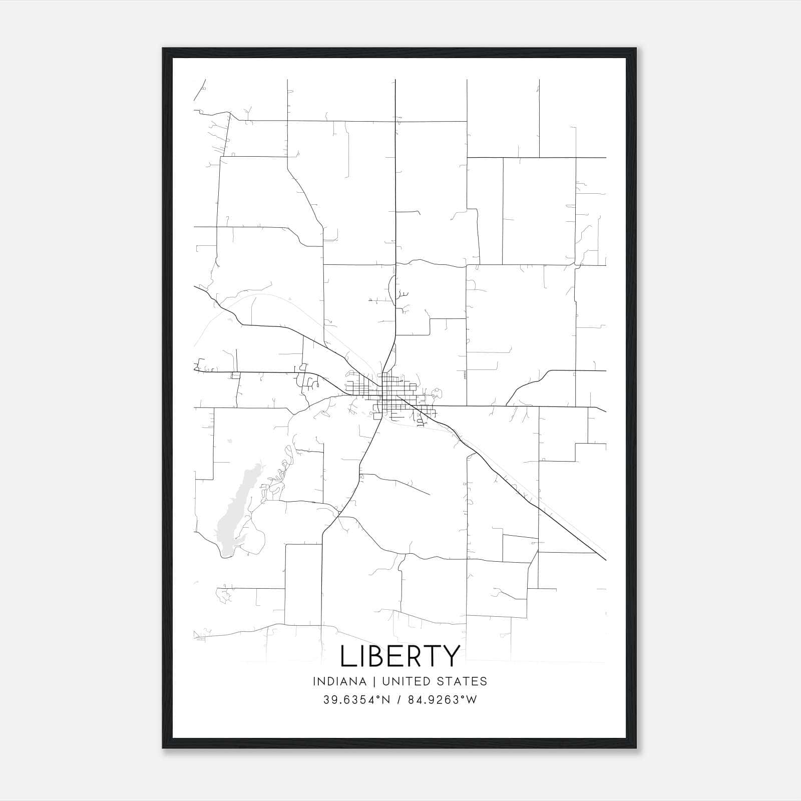 Liberty Indiana Map Poster, Modern Home Decor Wall Art Print Liberty Indiana Map Poster, Modern Home Decor Wall Art Print