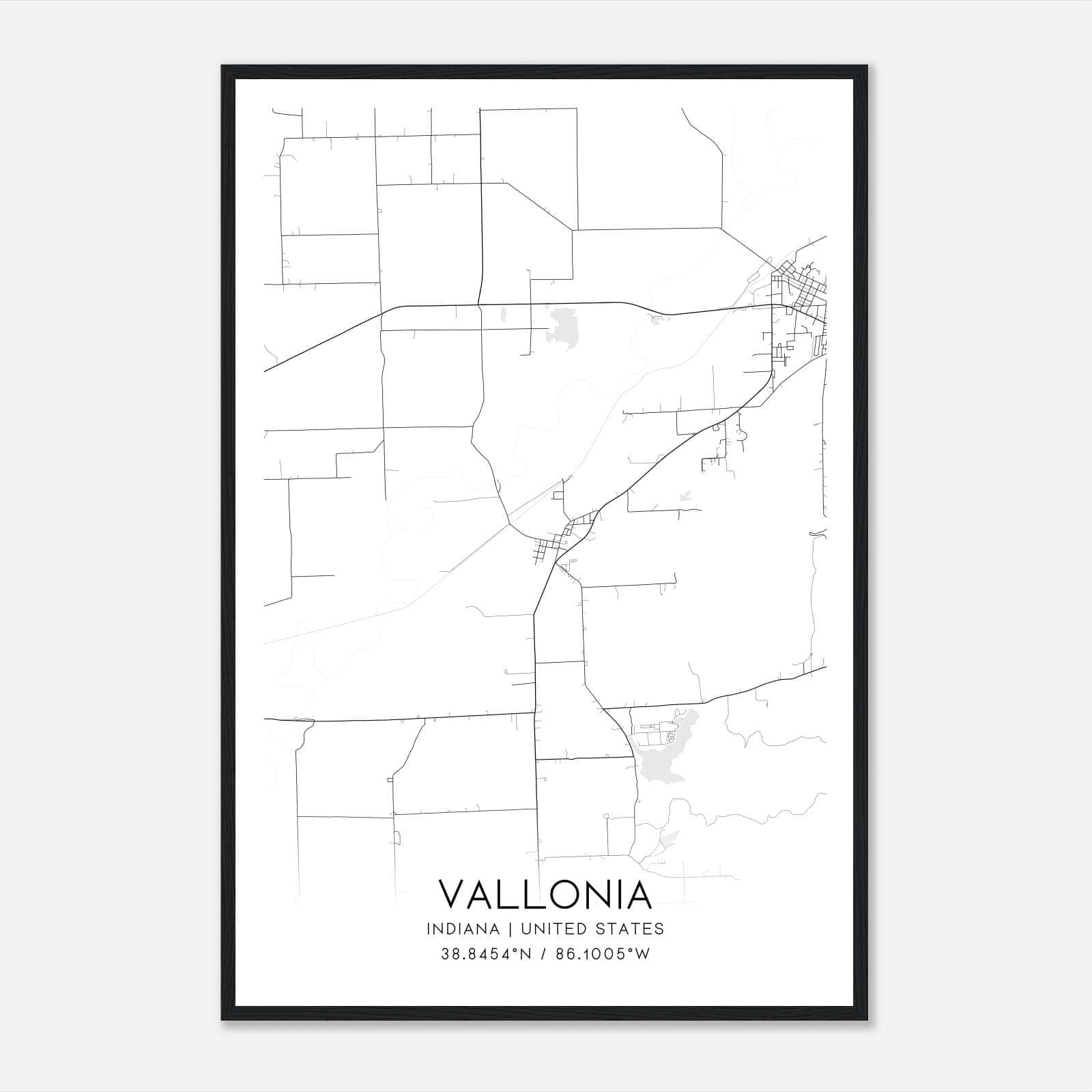 Vallonia Indiana Map Poster, Modern Home Decor Wall Art Print Vallonia Indiana Map Poster, Modern Home Decor Wall Art Print