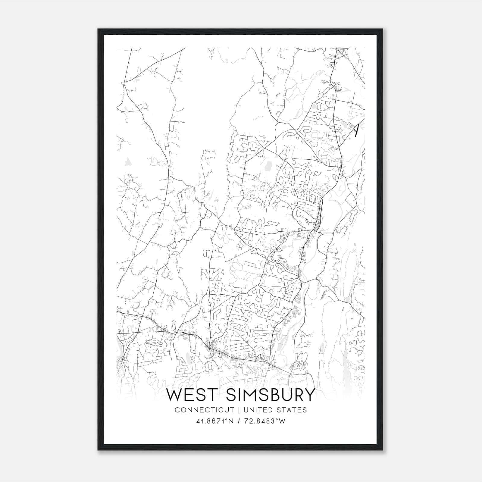 West Simsbury Connecticut Map Poster, Modern Home Decor Wall Art Print West Simsbury Connecticut Map Poster, Modern Home Decor Wall Art Print