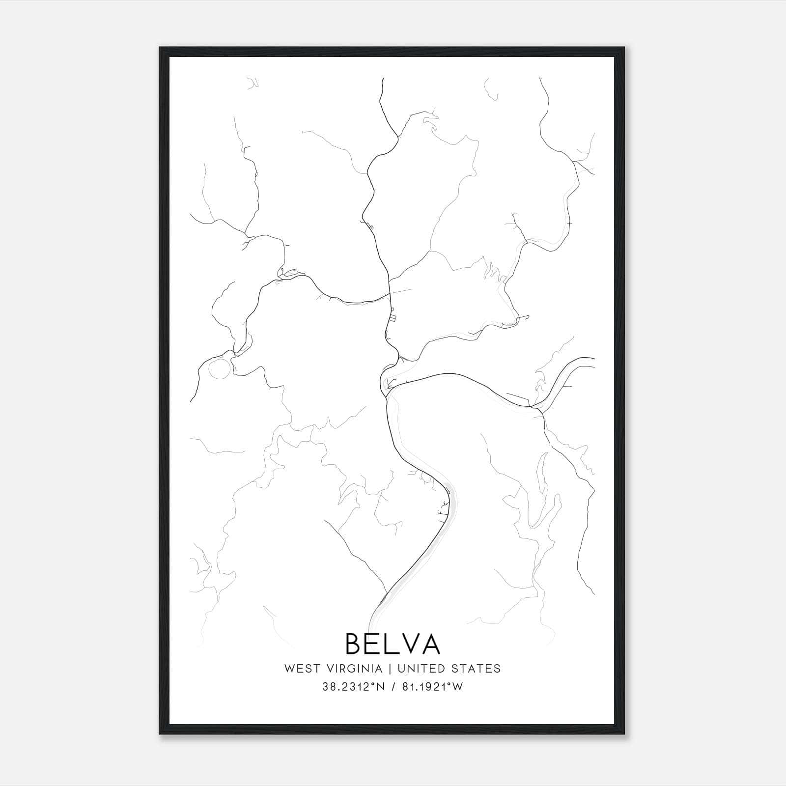 Belva West Virginia Map Poster, Modern Home Decor Wall Art Print Belva West Virginia Map Poster, Modern Home Decor Wall Art Print