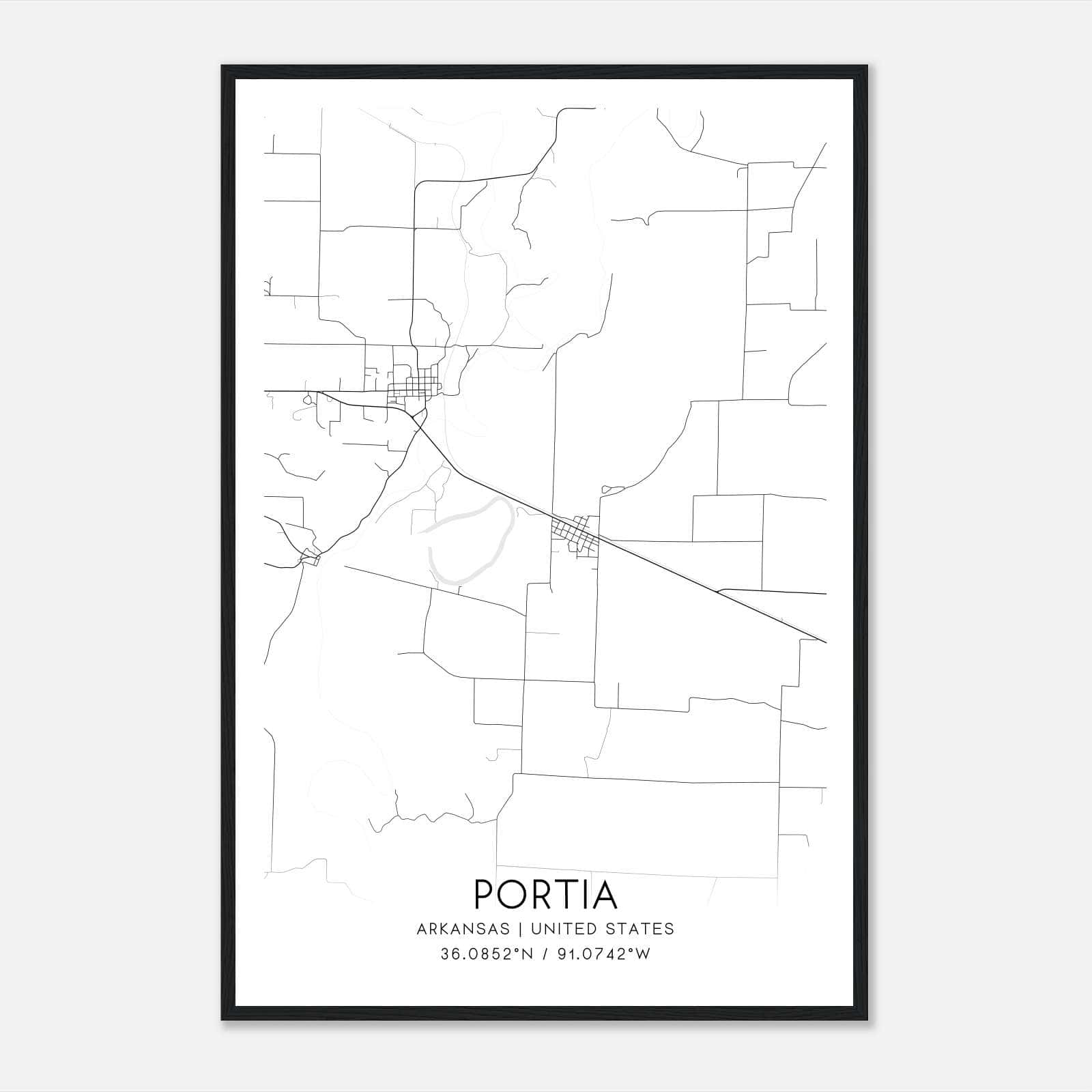 Portia Arkansas Map Poster, Modern Home Decor Wall Art Print Portia Arkansas Map Poster, Modern Home Decor Wall Art Print