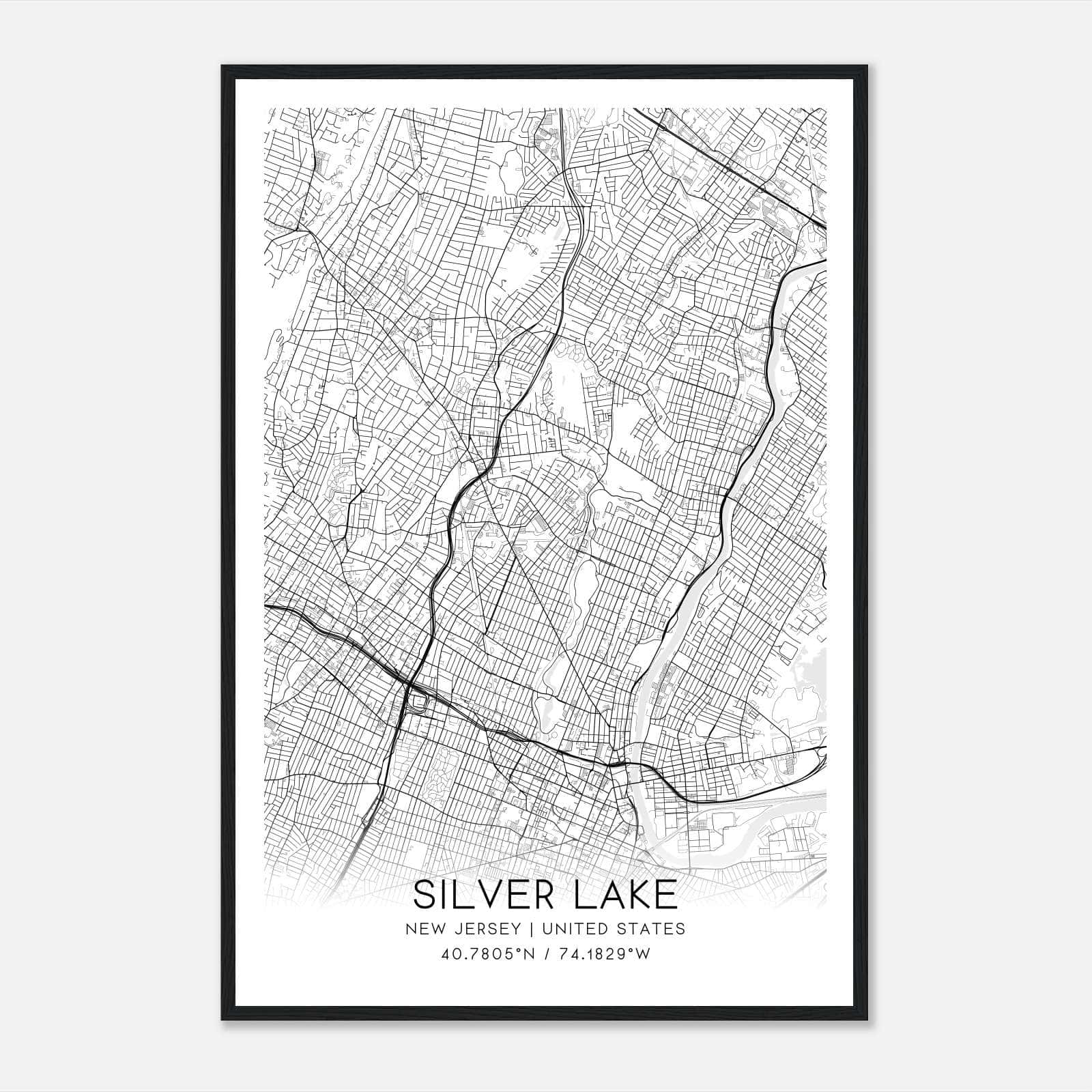 Silver Lake New Jersey Map Poster, Modern Home Decor Wall Art Print Silver Lake New Jersey Map Poster, Modern Home Decor Wall Art Print