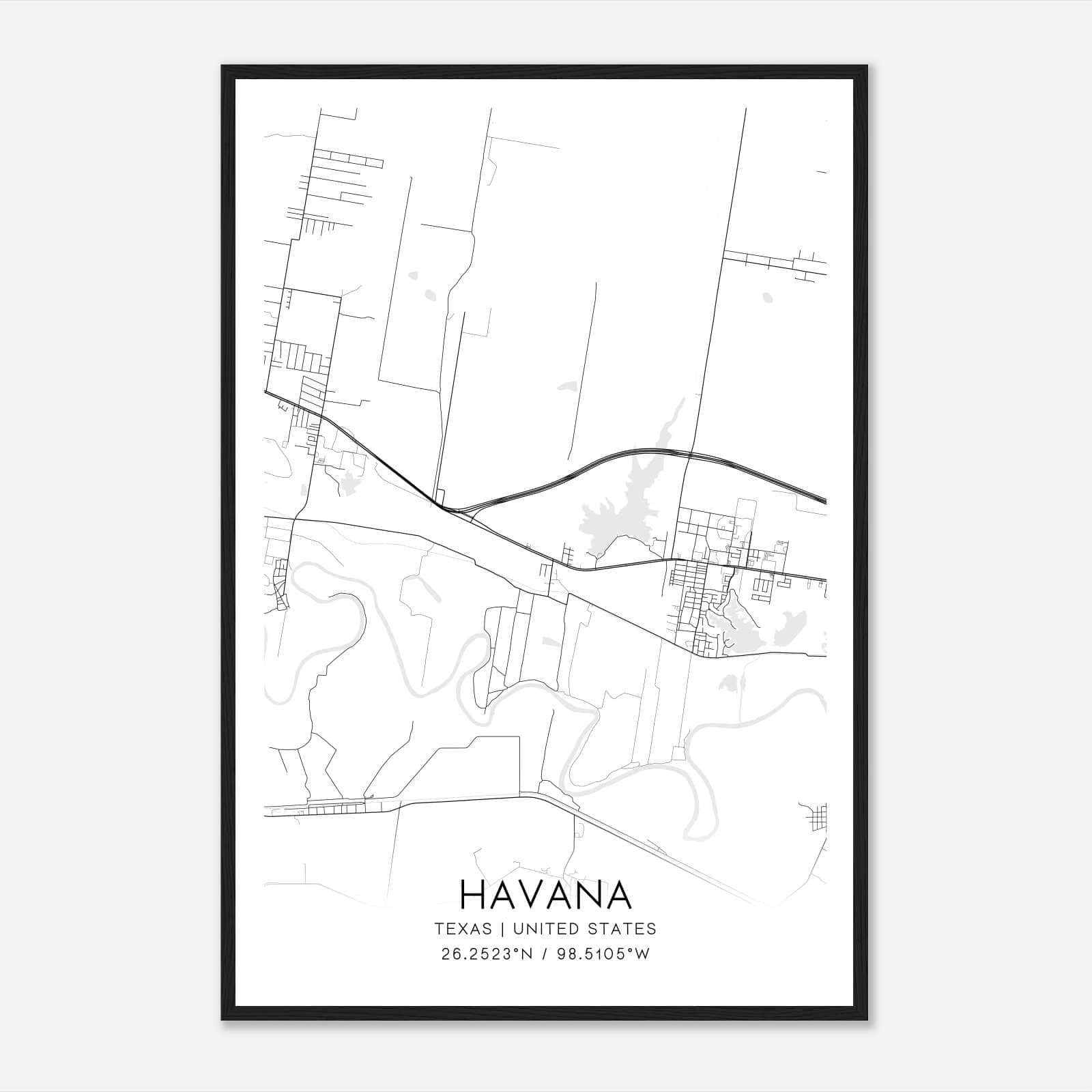 Havana Texas Map Poster, Modern Home Decor Wall Art Print Havana Texas Map Poster, Modern Home Decor Wall Art Print