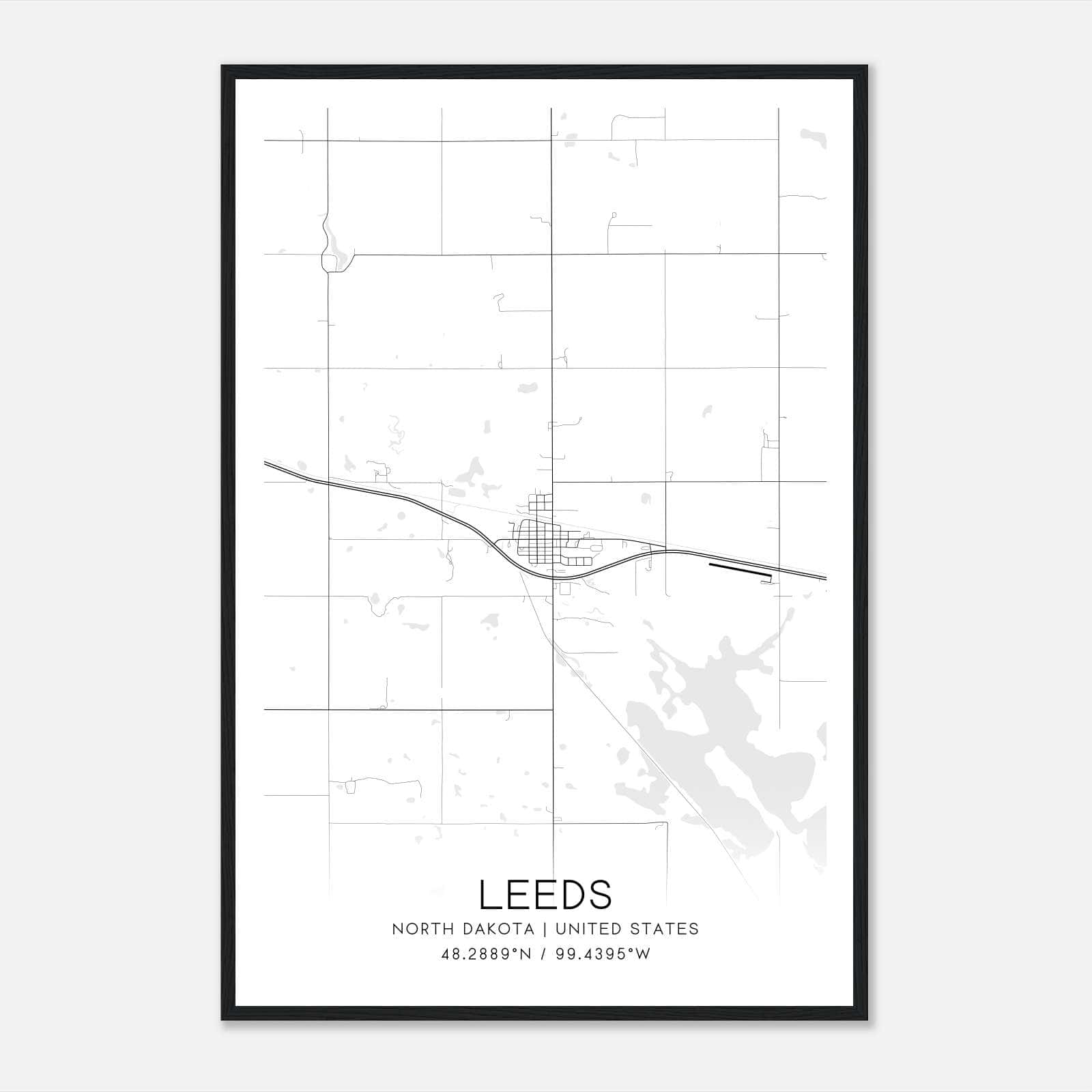 Leeds North Dakota Map Poster, Modern Home Decor Wall Art Print Leeds North Dakota Map Poster, Modern Home Decor Wall Art Print