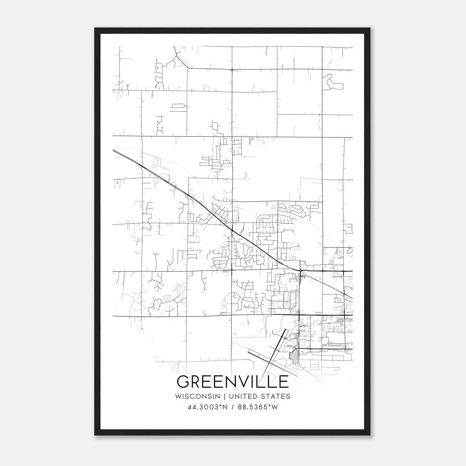 Greenville Wisconsin Map Poster, Modern Home Decor Wall Art Print Greenville Wisconsin Map Poster, Modern Home Decor Wall Art Print
