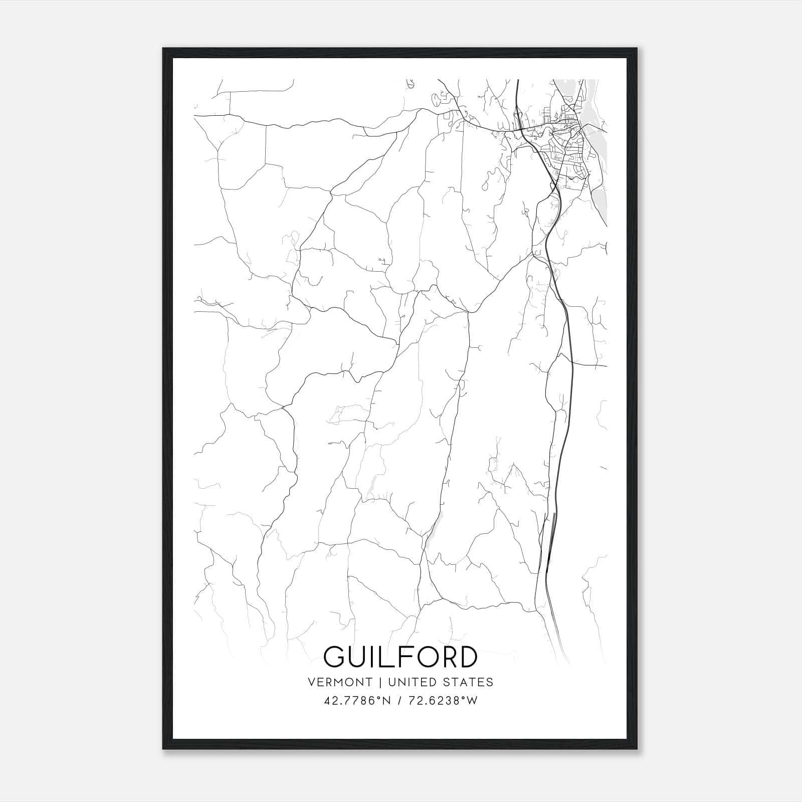 Guilford Vermont Map Poster, Modern Home Decor Wall Art Print Guilford Vermont Map Poster, Modern Home Decor Wall Art Print