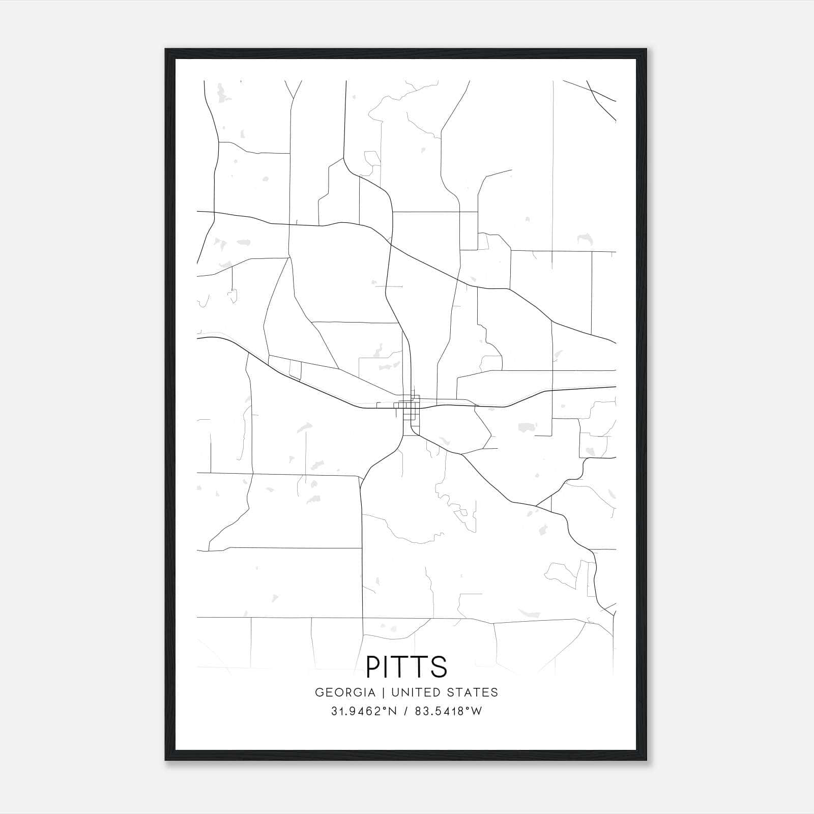 Pitts Georgia Map Poster, Modern Home Decor Wall Art Print Pitts Georgia Map Poster, Modern Home Decor Wall Art Print