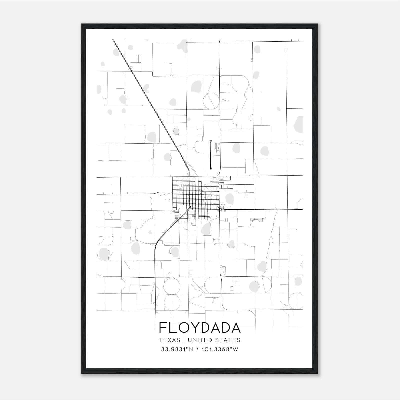 Floydada Texas Map Poster, Modern Home Decor Wall Art Print Floydada Texas Map Poster, Modern Home Decor Wall Art Print