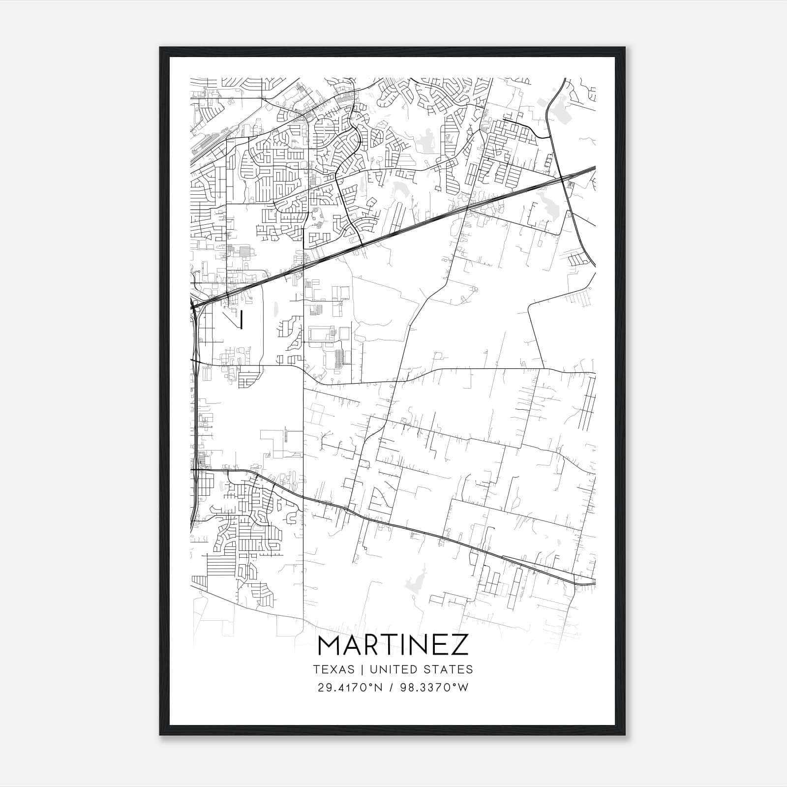Martinez Texas Map Poster, Modern Home Decor Wall Art Print Martinez Texas Map Poster, Modern Home Decor Wall Art Print