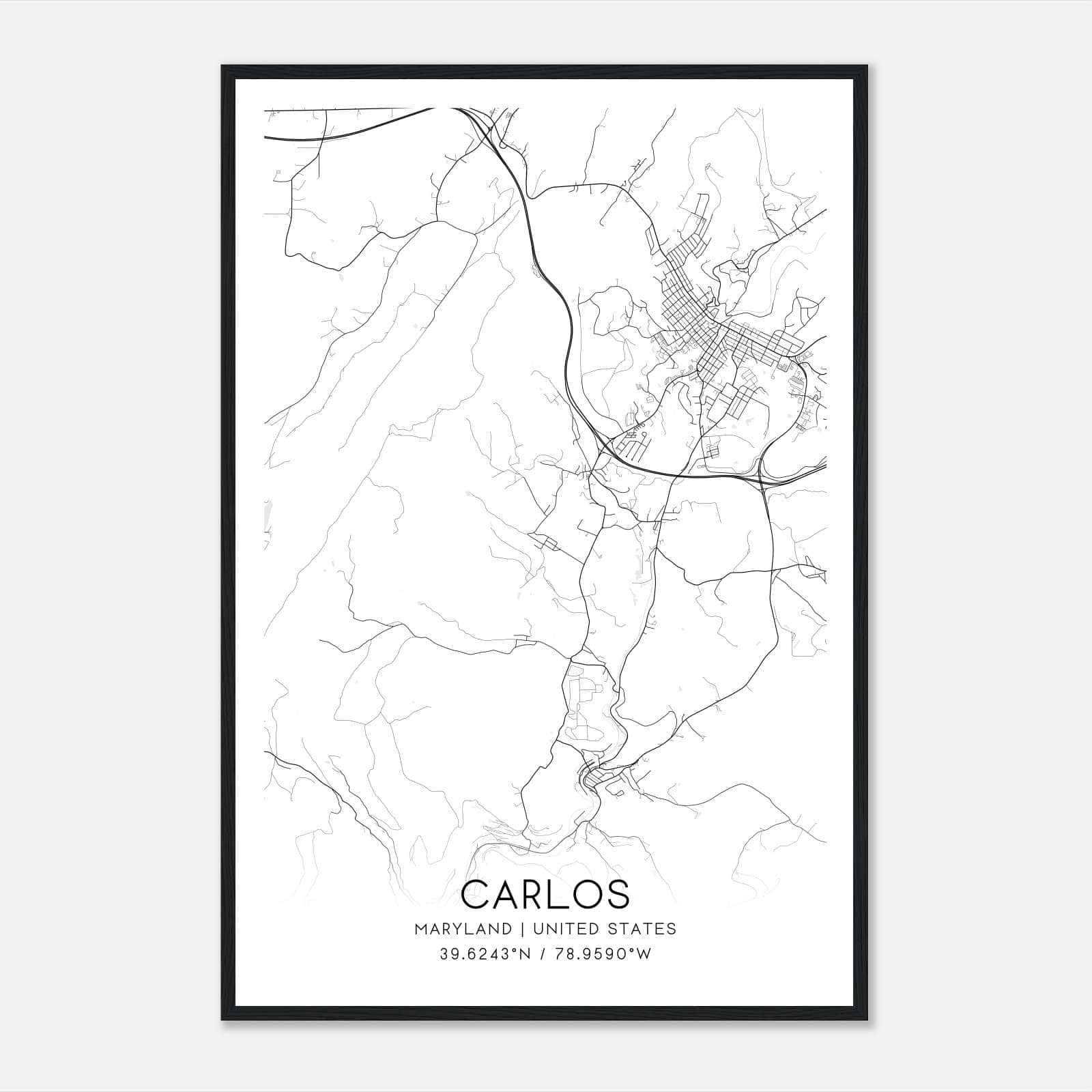 Carlos Maryland Map Poster, Modern Home Decor Wall Art Print Carlos Maryland Map Poster, Modern Home Decor Wall Art Print