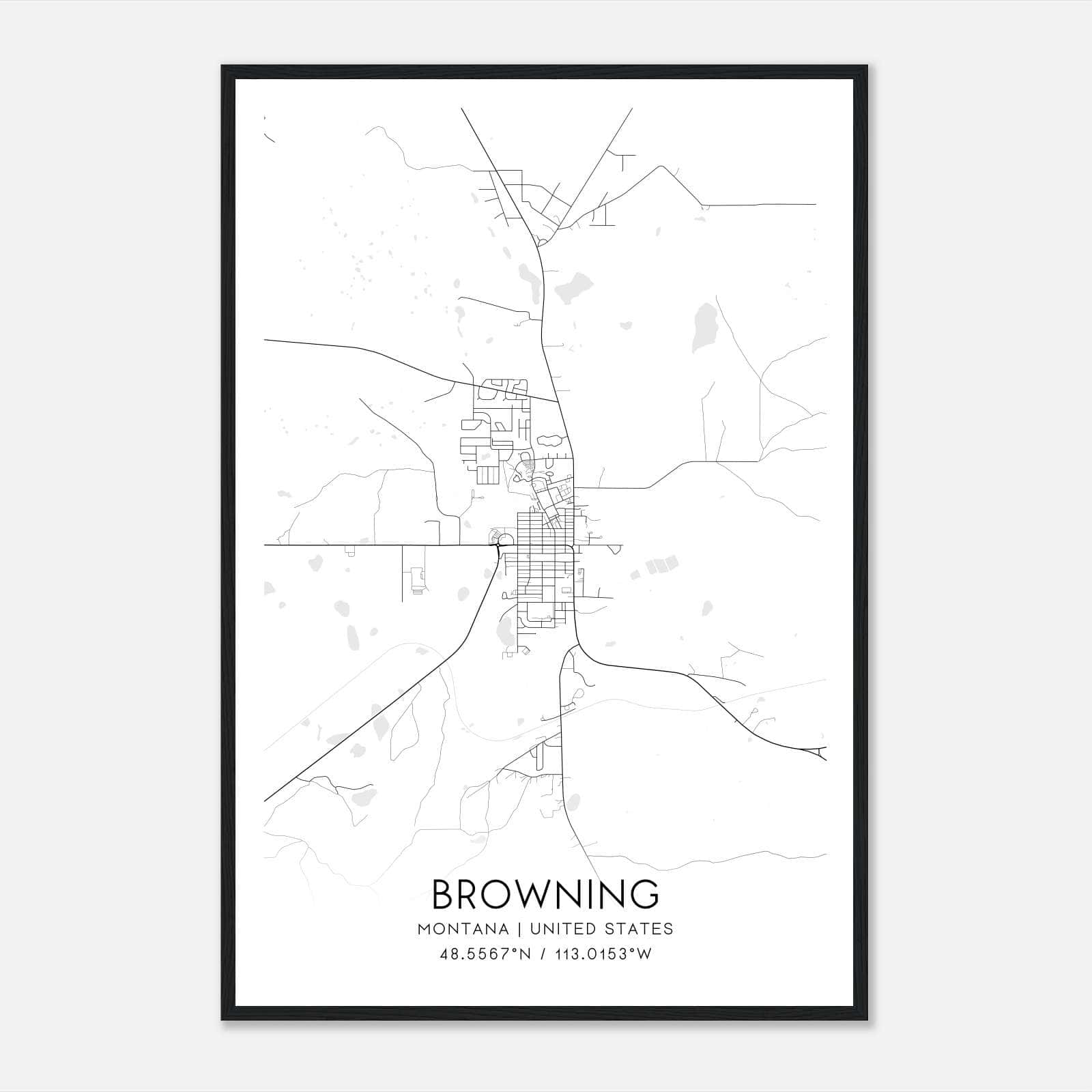 Browning Montana Map Poster, Modern Home Decor Wall Art Print Browning Montana Map Poster, Modern Home Decor Wall Art Print