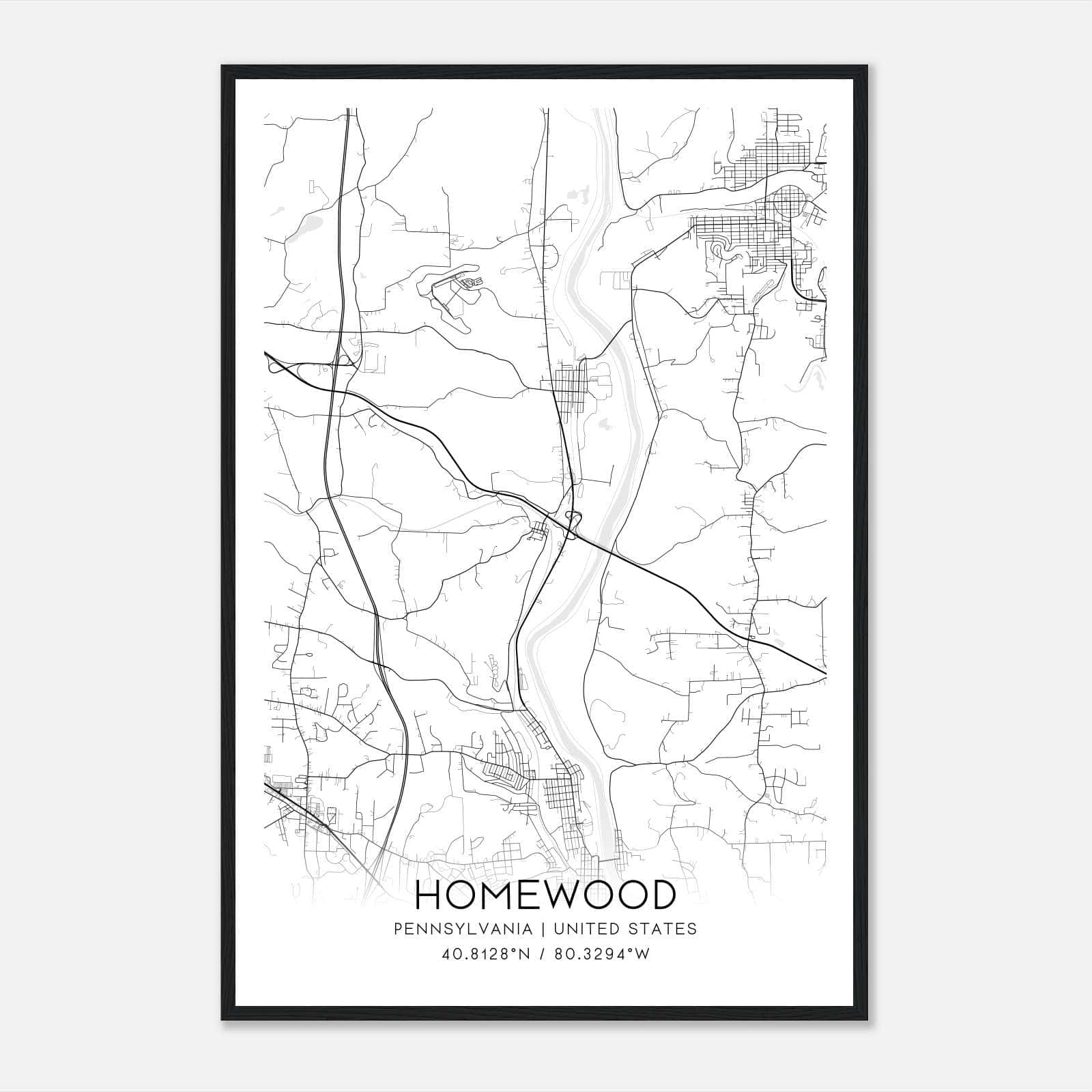 Homewood Pennsylvania Map Poster, Modern Home Decor Wall Art Print Homewood Pennsylvania Map Poster, Modern Home Decor Wall Art Print