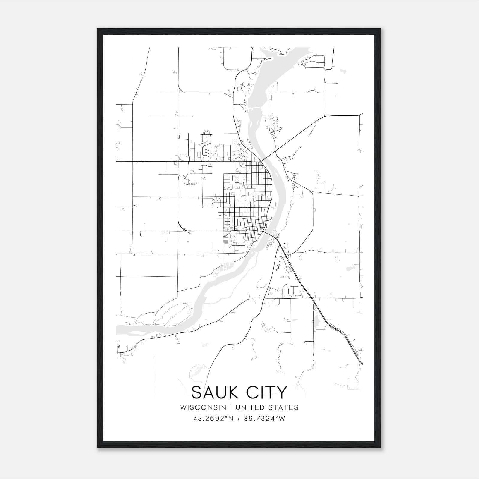 Sauk City Wisconsin Map Poster, Modern Home Decor Wall Art Print Sauk City Wisconsin Map Poster, Modern Home Decor Wall Art Print