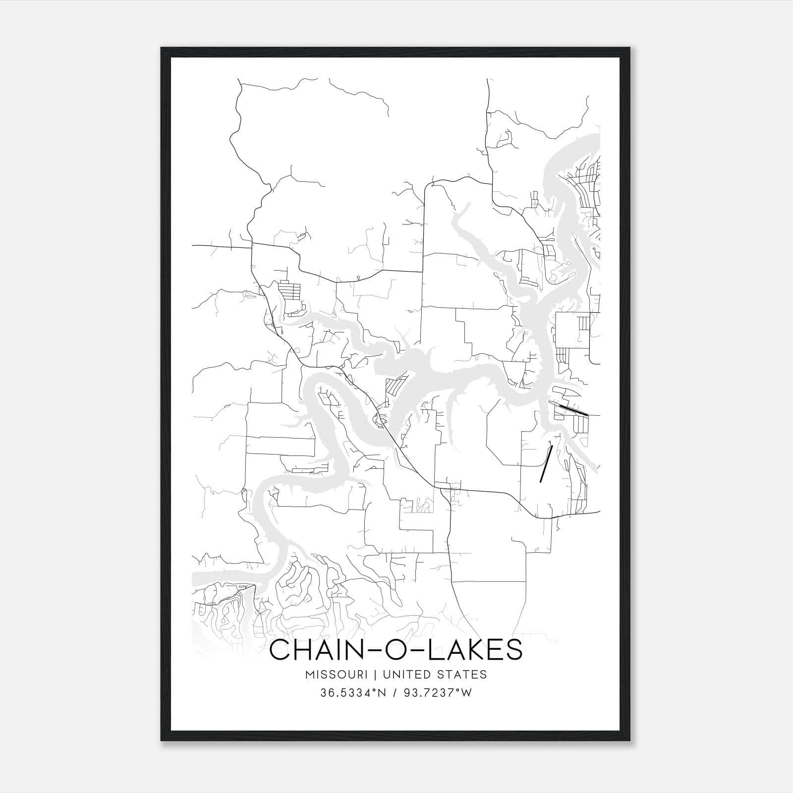 Chain-O-Lakes Missouri Map Poster, Modern Home Decor Wall Art Print Chain-O-Lakes Missouri Map Poster, Modern Home Decor Wall Art Print