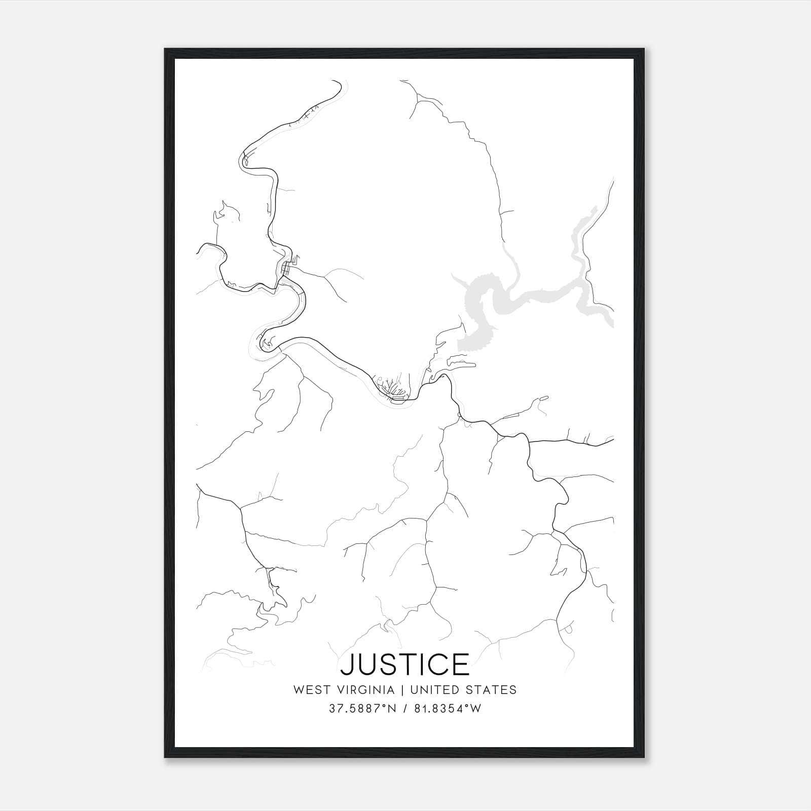 Justice West Virginia Map Poster, Modern Home Decor Wall Art Print Justice West Virginia Map Poster, Modern Home Decor Wall Art Print