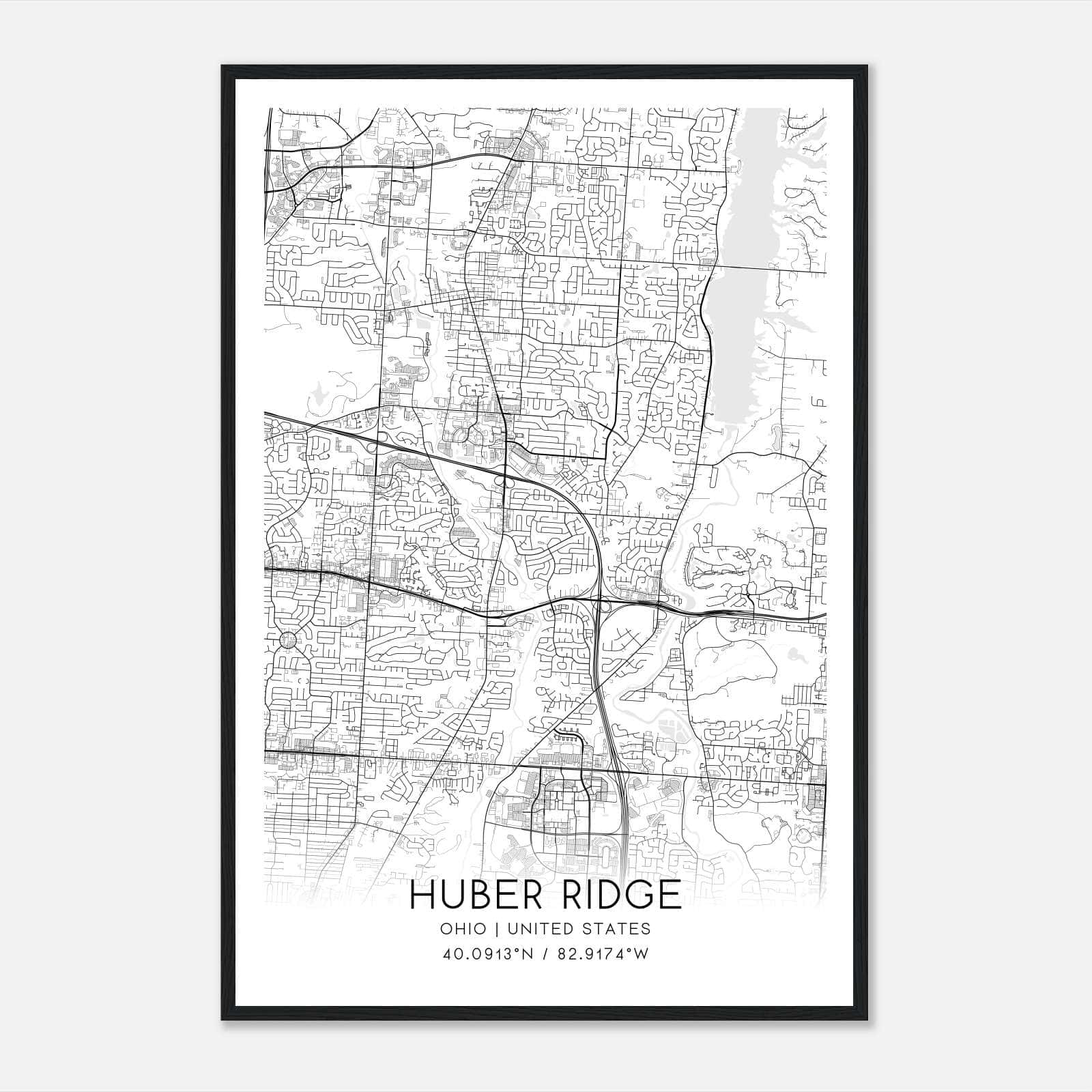 Huber Ridge Ohio Map Poster, Modern Home Decor Wall Art Print Huber Ridge Ohio Map Poster, Modern Home Decor Wall Art Print