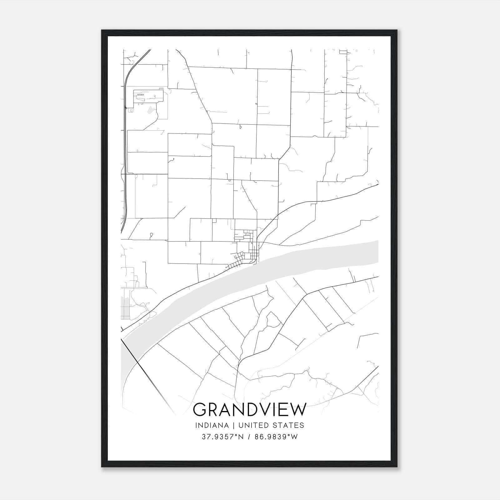 Grandview Indiana Map Poster, Modern Home Decor Wall Art Print Grandview Indiana Map Poster, Modern Home Decor Wall Art Print