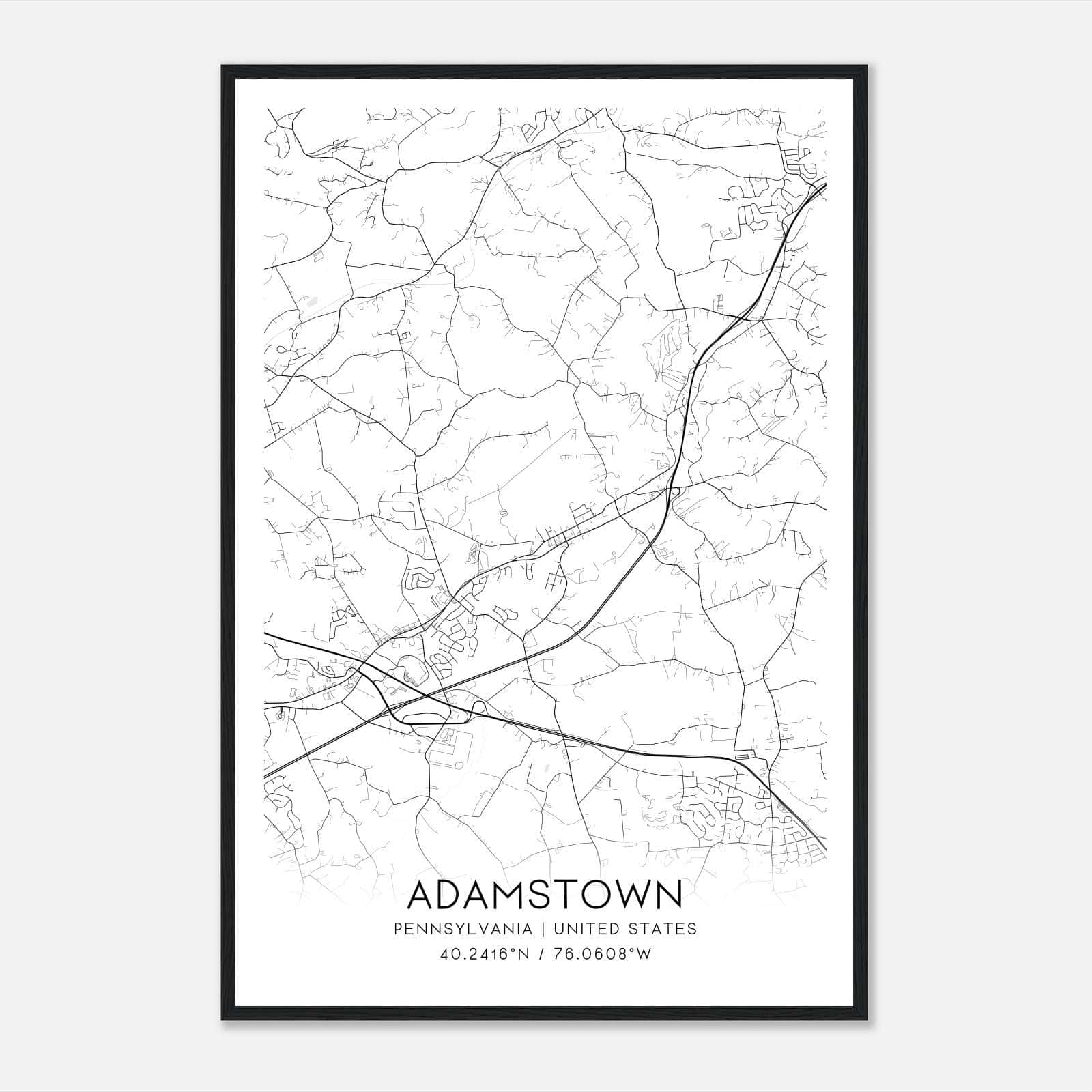 Adamstown Pennsylvania Map Poster, Modern Home Decor Wall Art Print