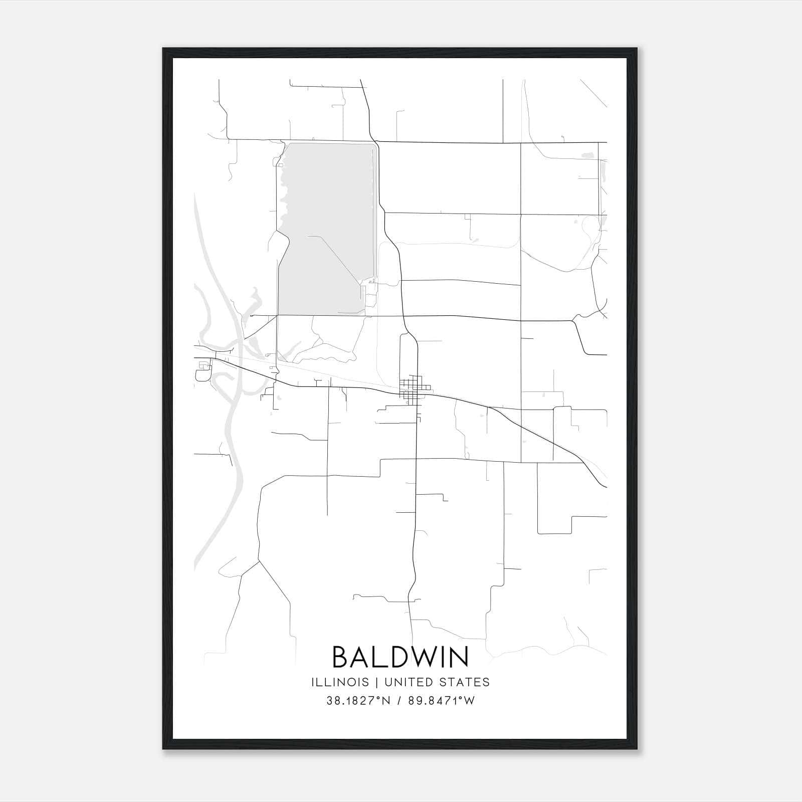 Baldwin Illinois Map Poster, Modern Home Decor Wall Art Print Baldwin Illinois Map Poster, Modern Home Decor Wall Art Print