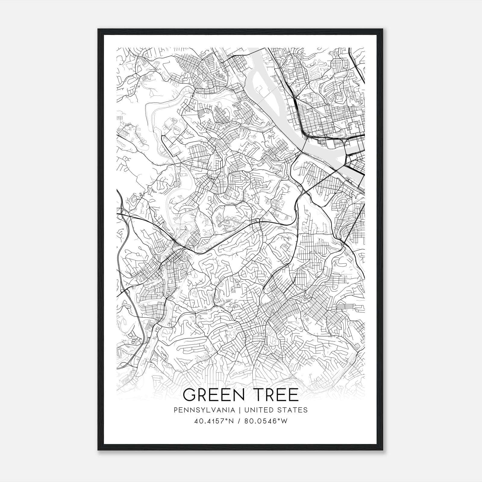 Green Tree Pennsylvania Map Poster, Modern Home Decor Wall Art Print Green Tree Pennsylvania Map Poster, Modern Home Decor Wall Art Print