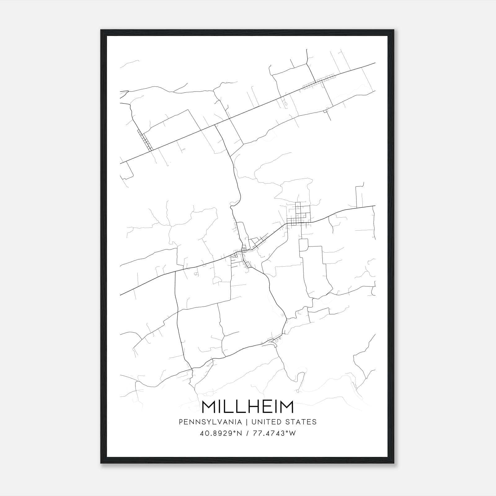 Millheim Pennsylvania Map Poster, Modern Home Decor Wall Art Print Millheim Pennsylvania Map Poster, Modern Home Decor Wall Art Print