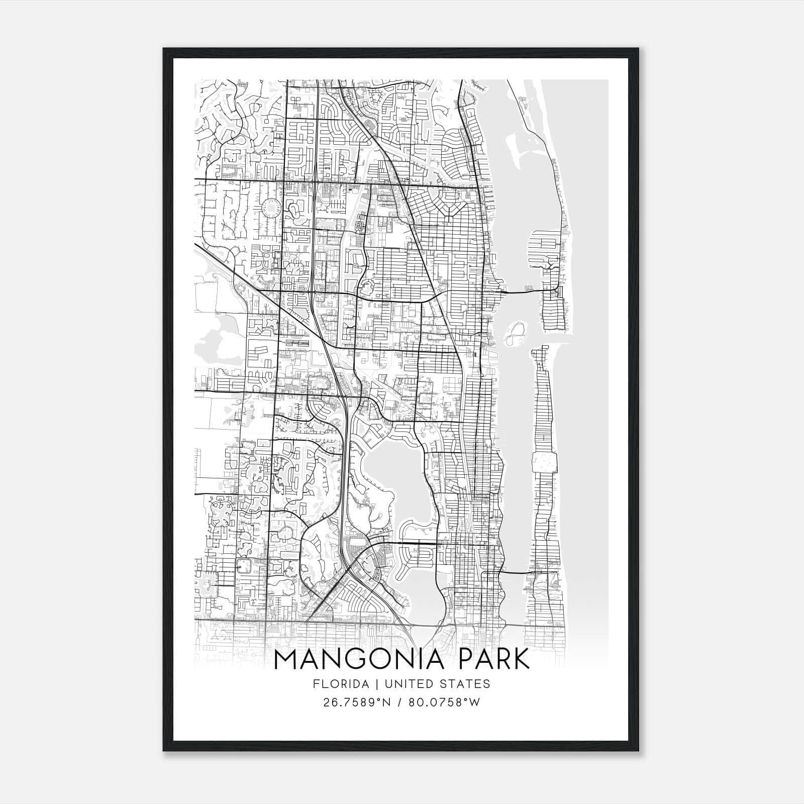Mangonia Park Florida Map Poster, Modern Home Decor Wall Art Print Mangonia Park Florida Map Poster, Modern Home Decor Wall Art Print