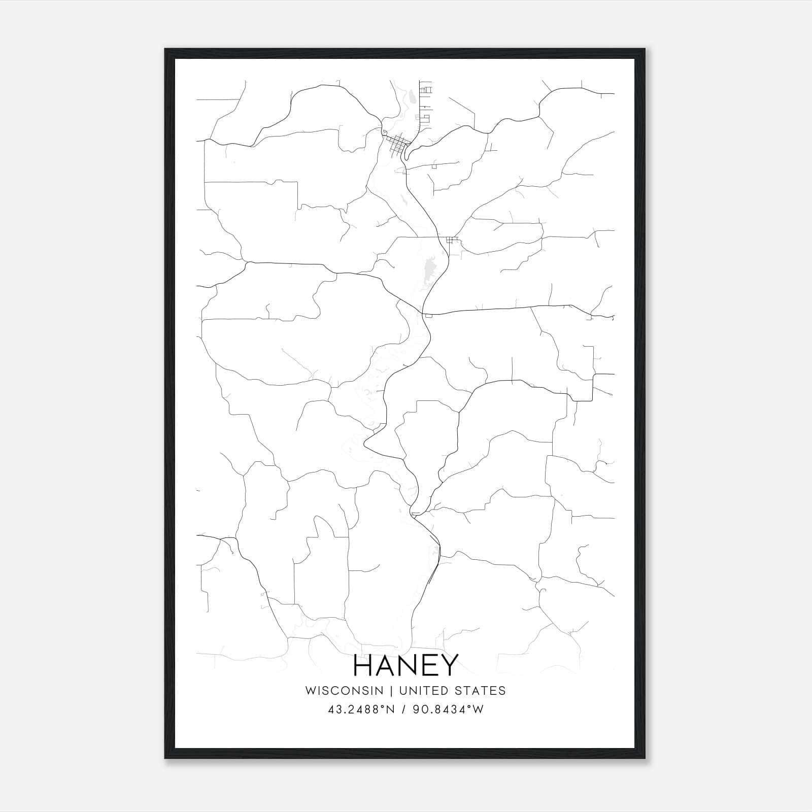 Haney Wisconsin Map Poster, Modern Home Decor Wall Art Print Haney Wisconsin Map Poster, Modern Home Decor Wall Art Print