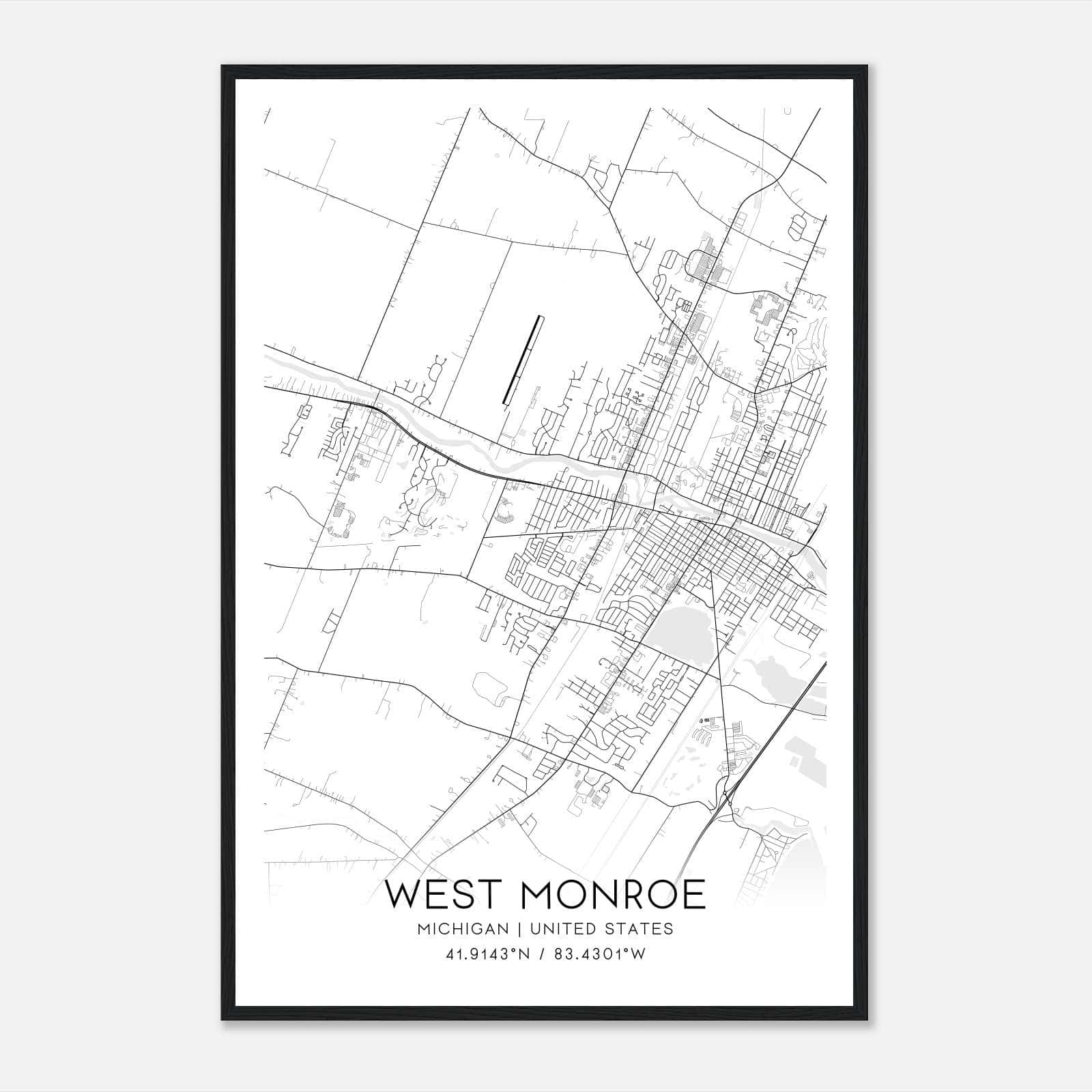 West Monroe Michigan Map Poster, Modern Home Decor Wall Art Print West Monroe Michigan Map Poster, Modern Home Decor Wall Art Print