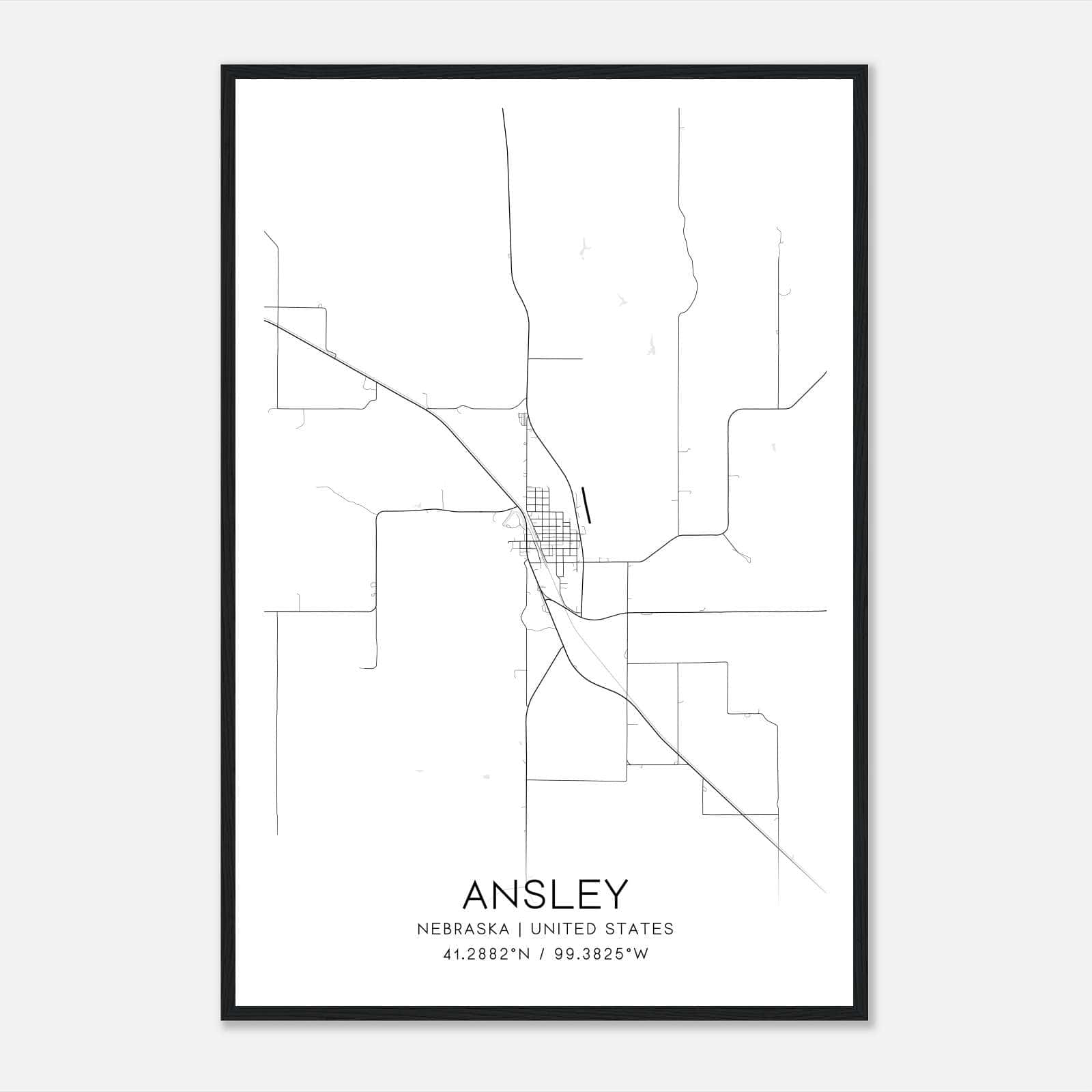 Ansley Nebraska Map Poster, Modern Home Decor Wall Art Print Ansley Nebraska Map Poster, Modern Home Decor Wall Art Print