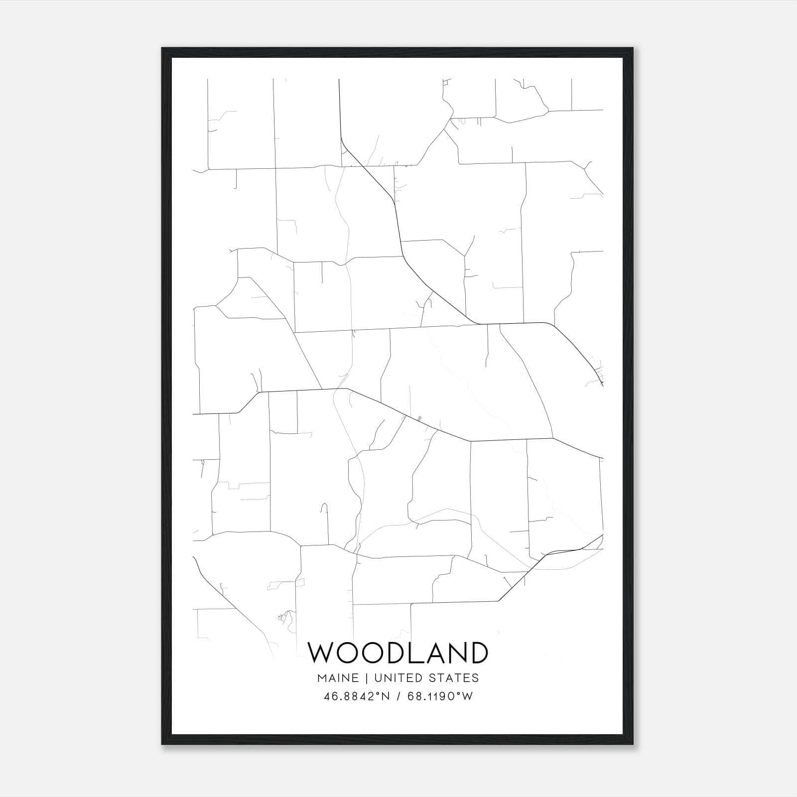 Woodland Maine Map Poster, Modern Home Decor Wall Art Print Woodland Maine Map Poster, Modern Home Decor Wall Art Print