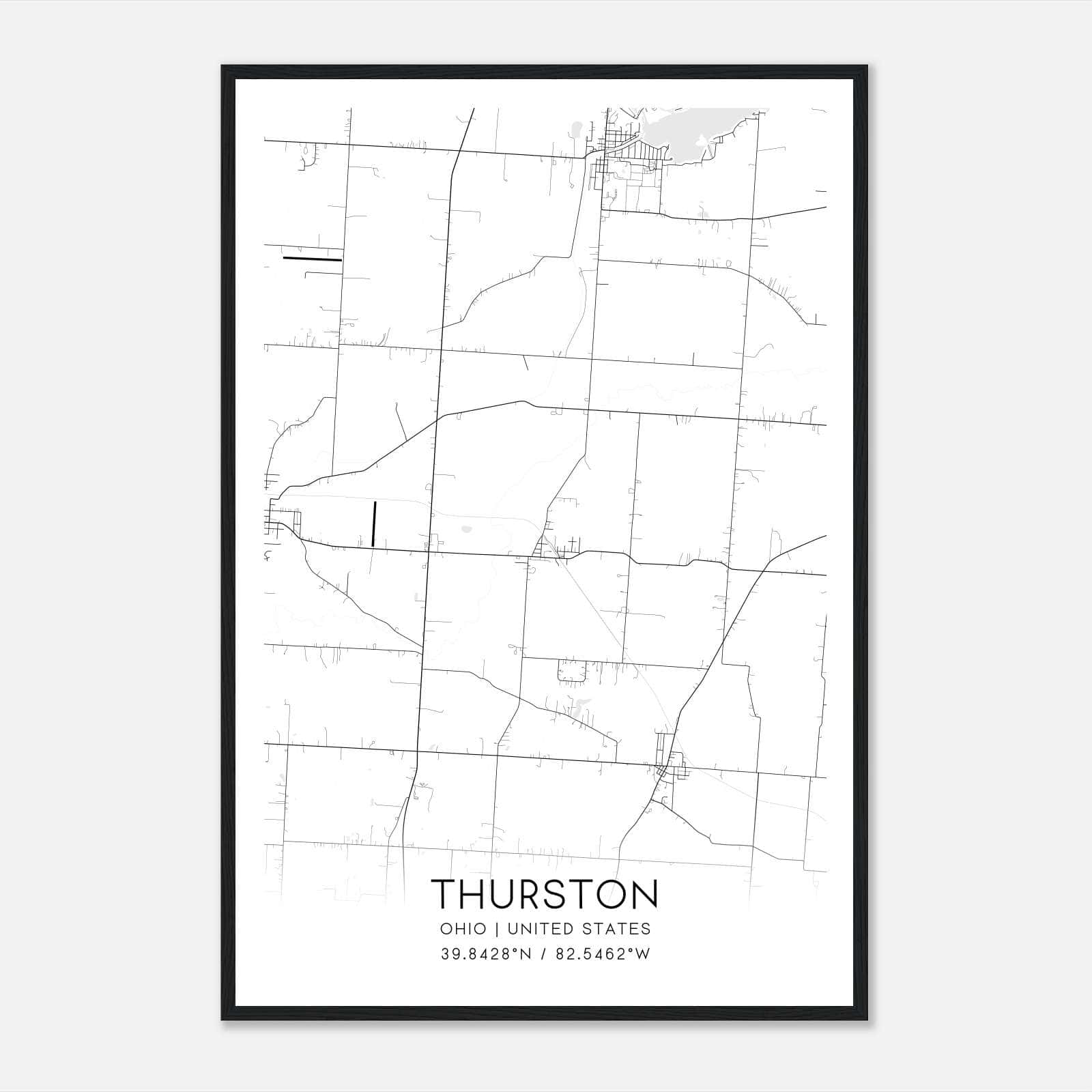 Thurston Ohio Map Poster, Modern Home Decor Wall Art Print Thurston Ohio Map Poster, Modern Home Decor Wall Art Print