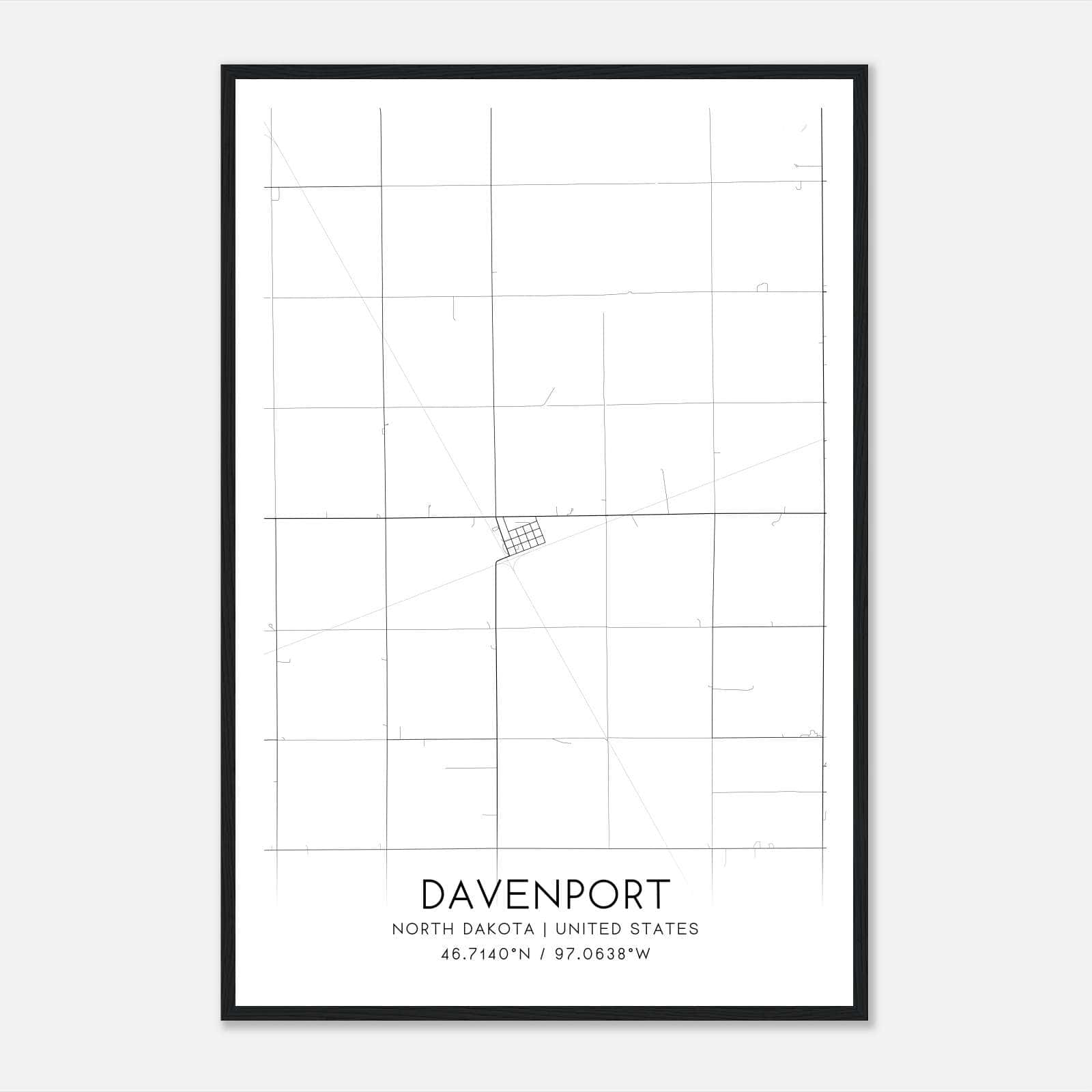 Davenport North Dakota Map Poster, Modern Home Decor Wall Art Print Davenport North Dakota Map Poster, Modern Home Decor Wall Art Print