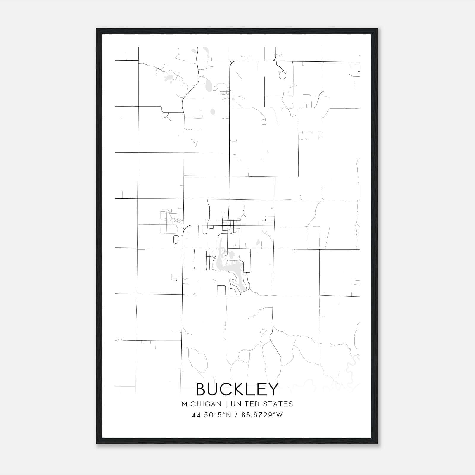 Buckley Michigan Map Poster, Modern Home Decor Wall Art Print Buckley Michigan Map Poster, Modern Home Decor Wall Art Print