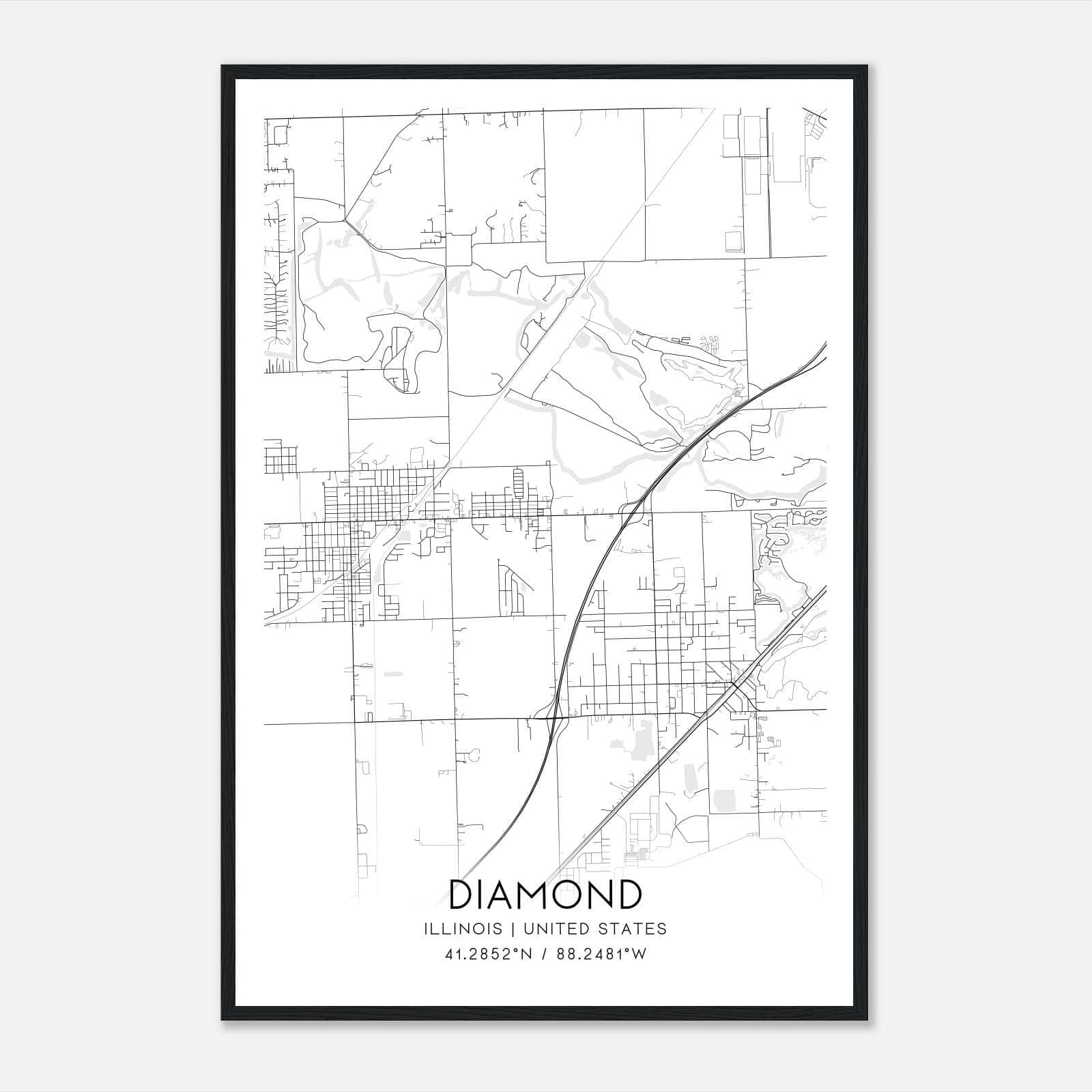 Diamond Illinois Map Poster, Modern Home Decor Wall Art Print Diamond Illinois Map Poster, Modern Home Decor Wall Art Print