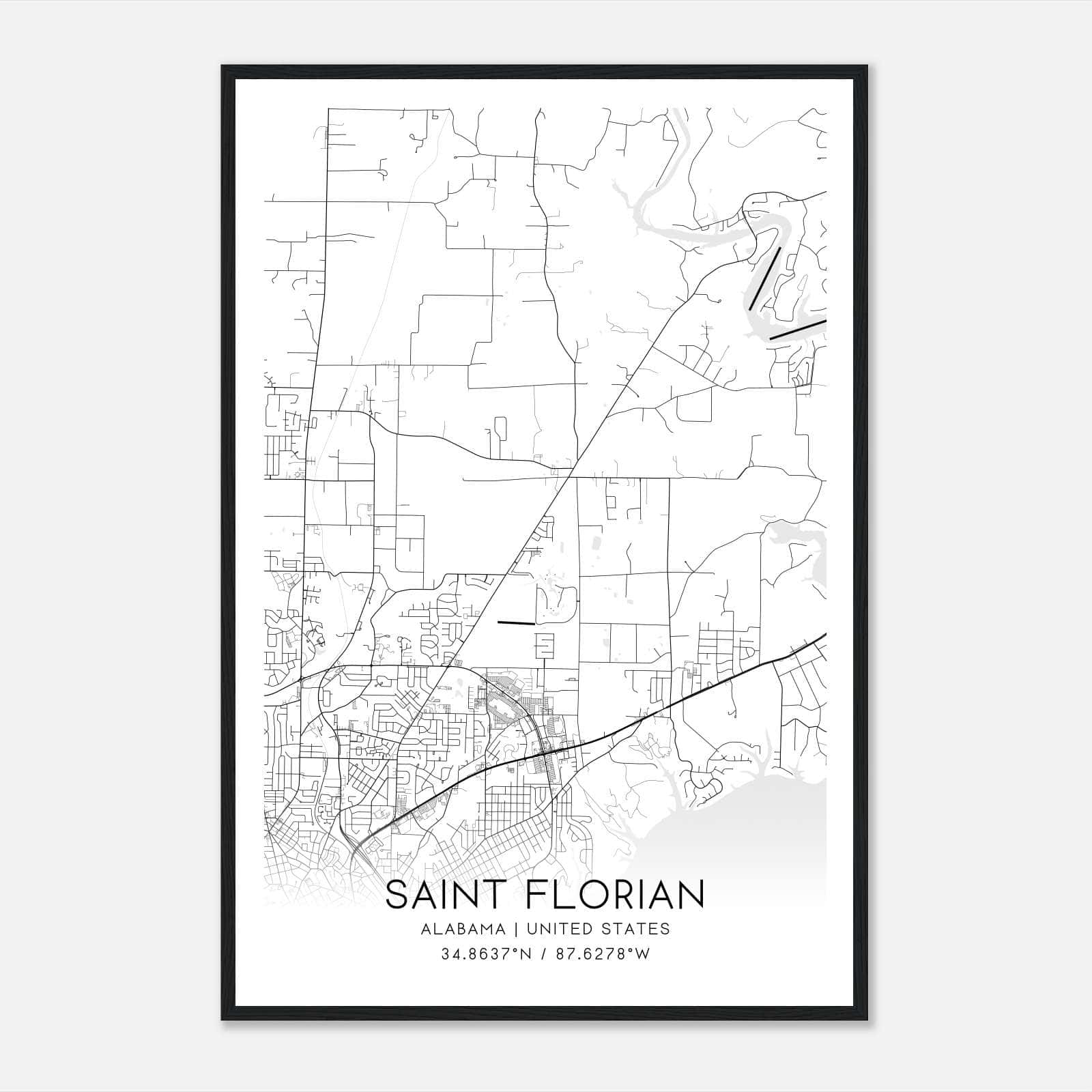 Saint Florian Alabama Map Poster, Modern Home Decor Wall Art Print Saint Florian Alabama Map Poster, Modern Home Decor Wall Art Print