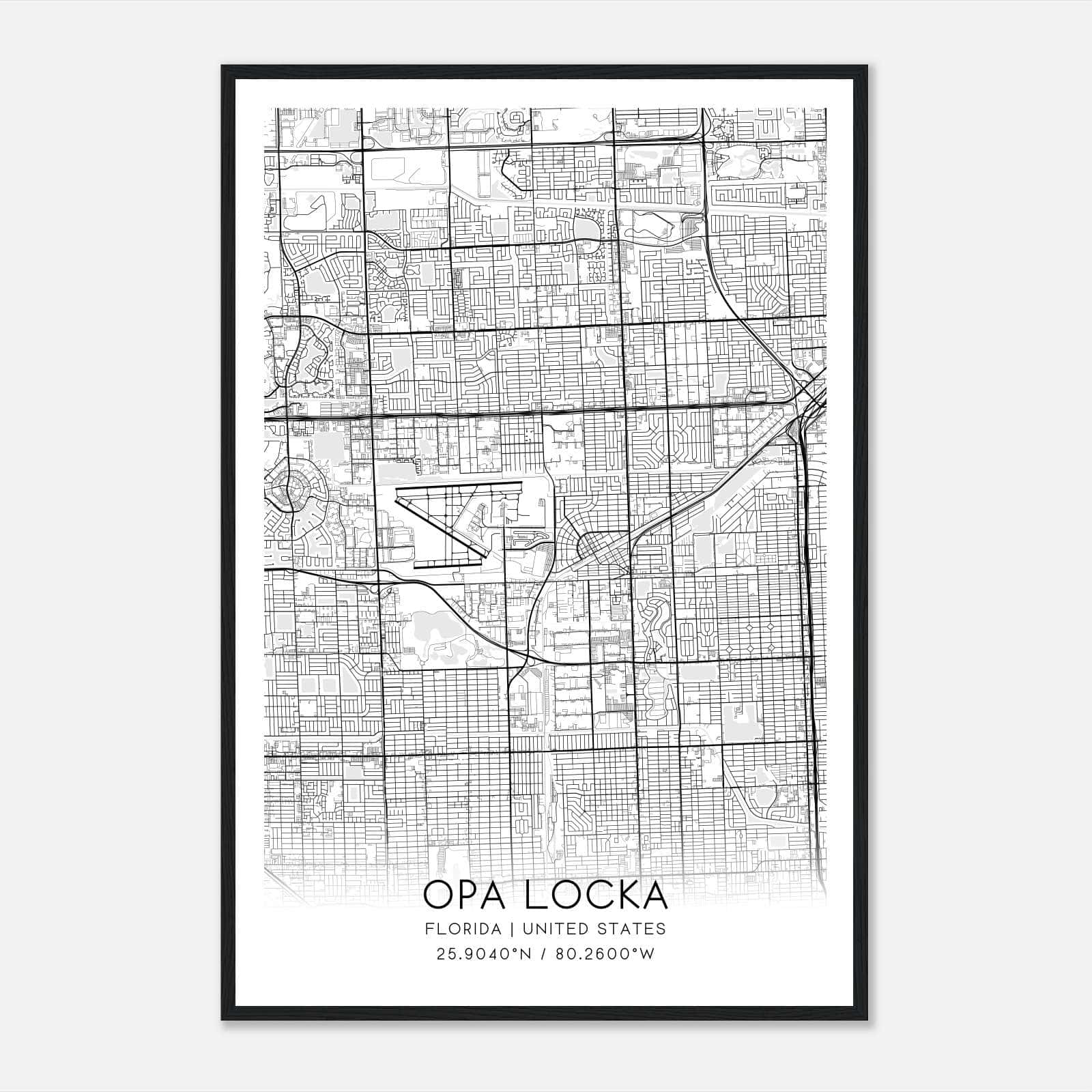 Opa Locka Florida Map Poster, Modern Home Decor Wall Art Print Opa Locka Florida Map Poster, Modern Home Decor Wall Art Print