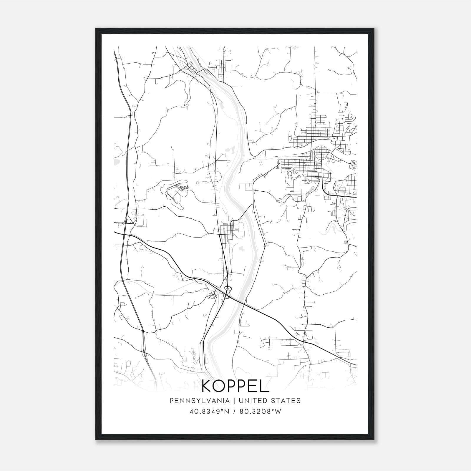 Koppel Pennsylvania Map Poster, Modern Home Decor Wall Art Print Koppel Pennsylvania Map Poster, Modern Home Decor Wall Art Print
